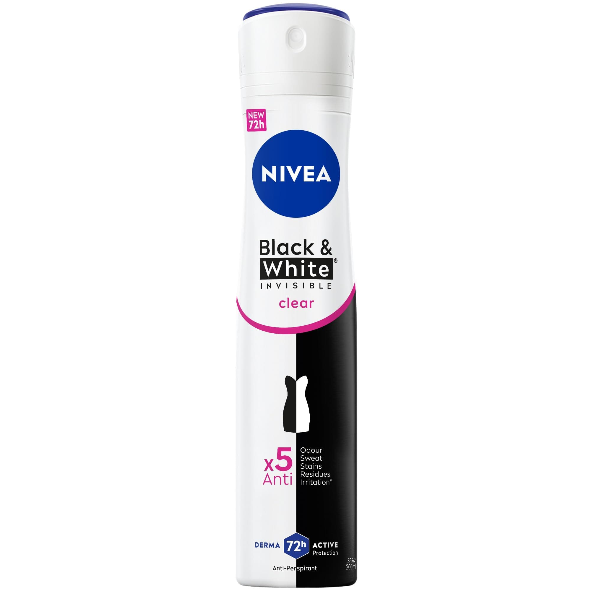 NIVEA Kadın Sprey Deodorant Black&White Invisible Clear 200 ml, 72 Saat Anti-perspirant Koruma, Ekonomik Boy