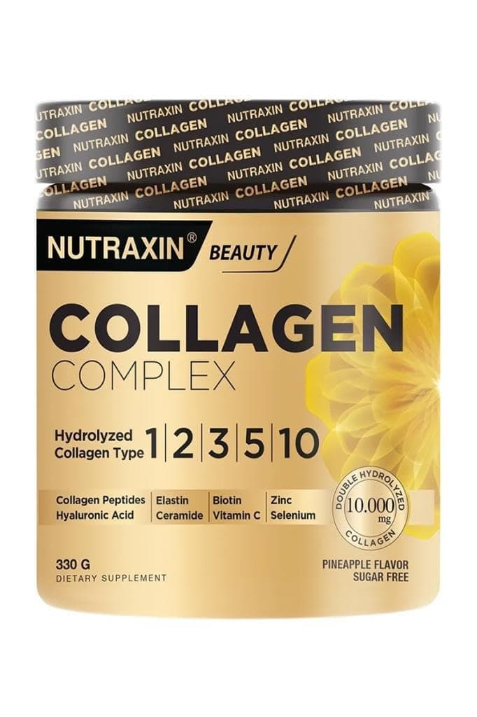 Nutraxin Collagen Complex Powder | 5 Tip Kolajen (Tip I, II, III, V, X) | Hyalüronik Asit, Elastin, C Vitamini, Biotin | Şeker ve Gluten İçermez | 330 g