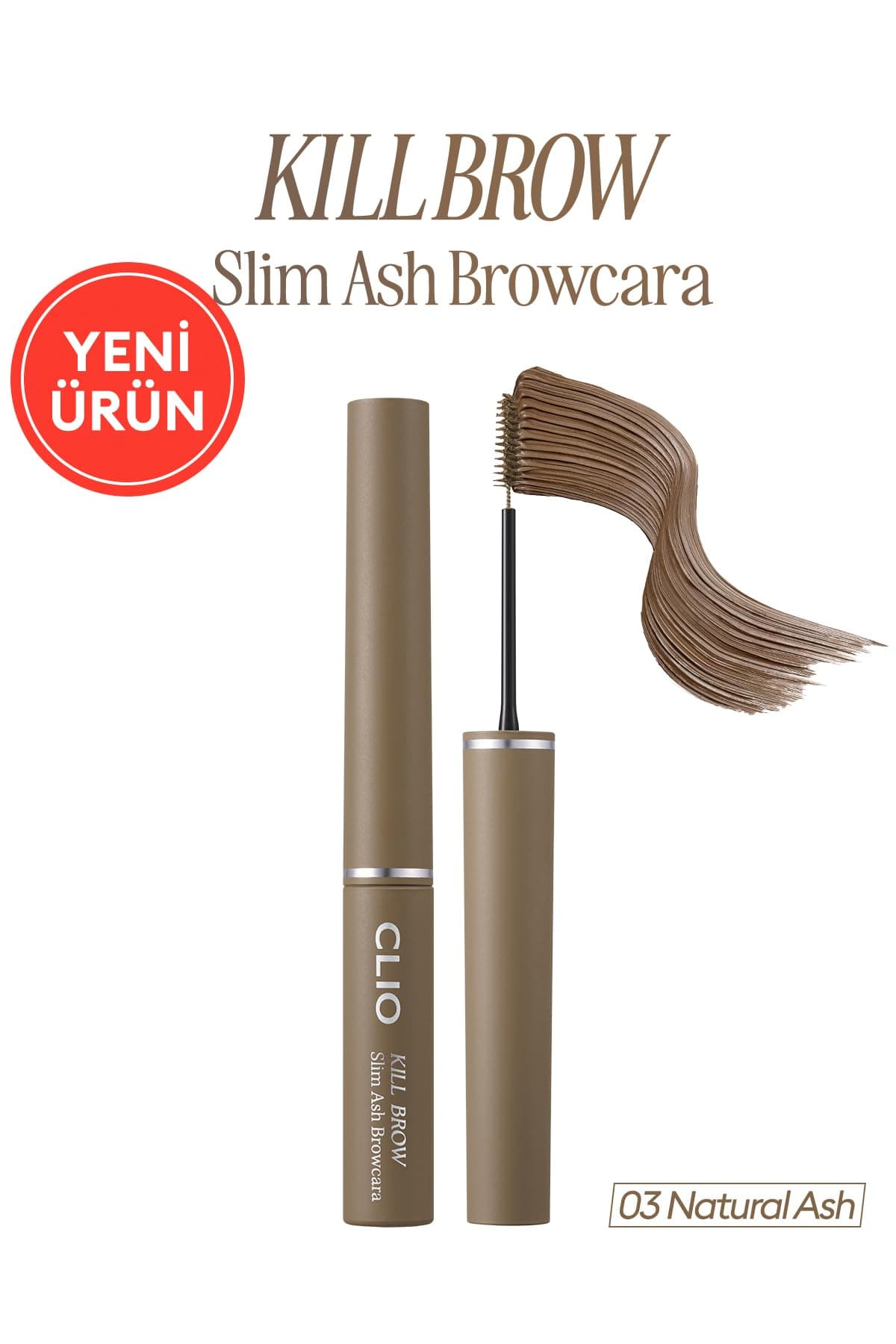 CLIO Ultra İnce Fırçalı, Yoğun Pigmentli Kaş Maskarası Kill Brow Slim Ash Browcara (03 Natural Ash)