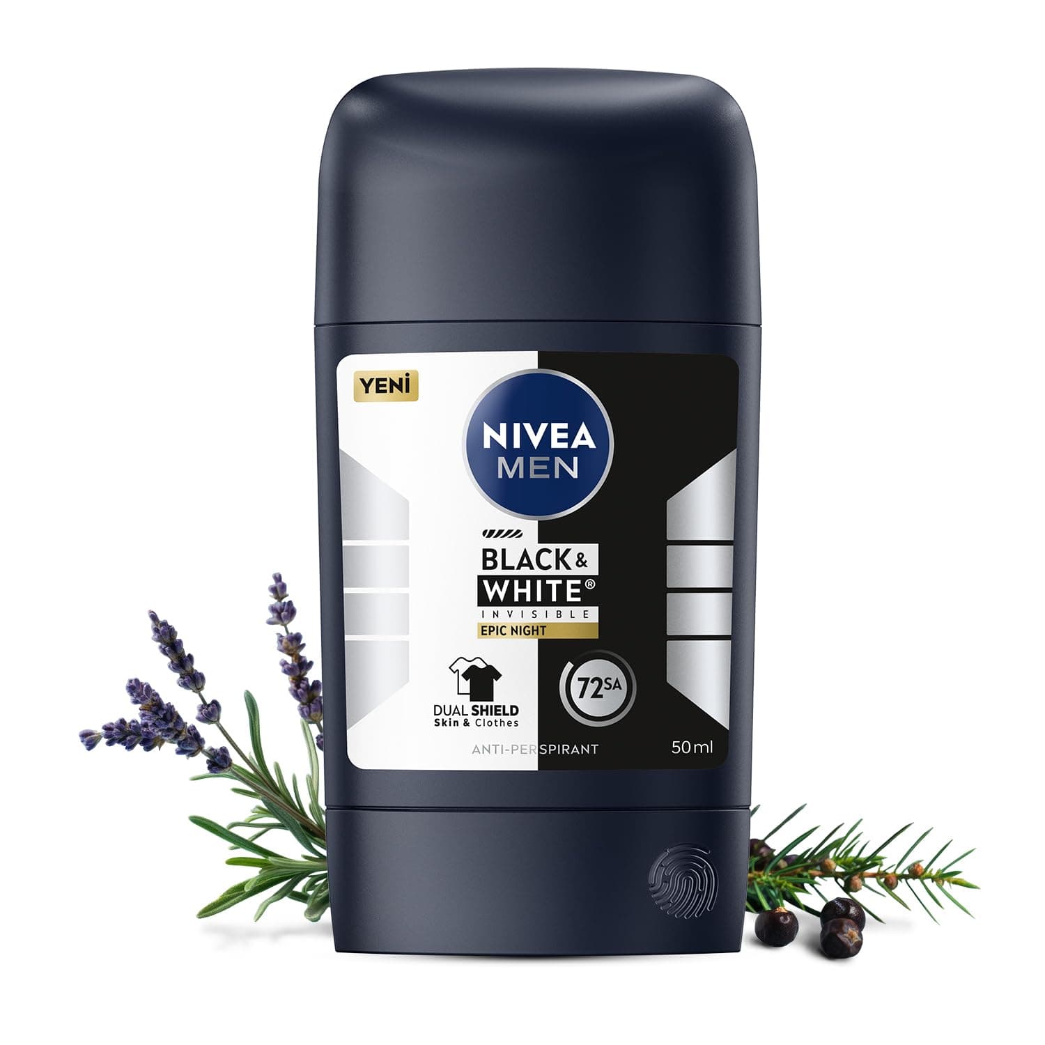 NIVEA MEN Erkek Stick Deodorant Black&White Invisible Epic Night 50 ml,72 Saat Terleme Karşıtı,Kumaş Koruması,Alkolsüz