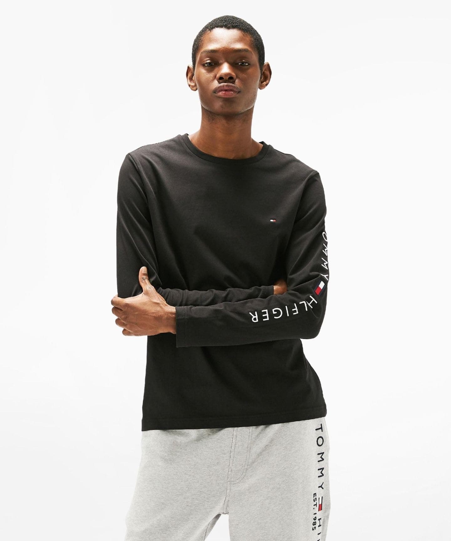 Erkek Siyah Logo Baskılı Pamuklu Sweatshirt MW0MW09096