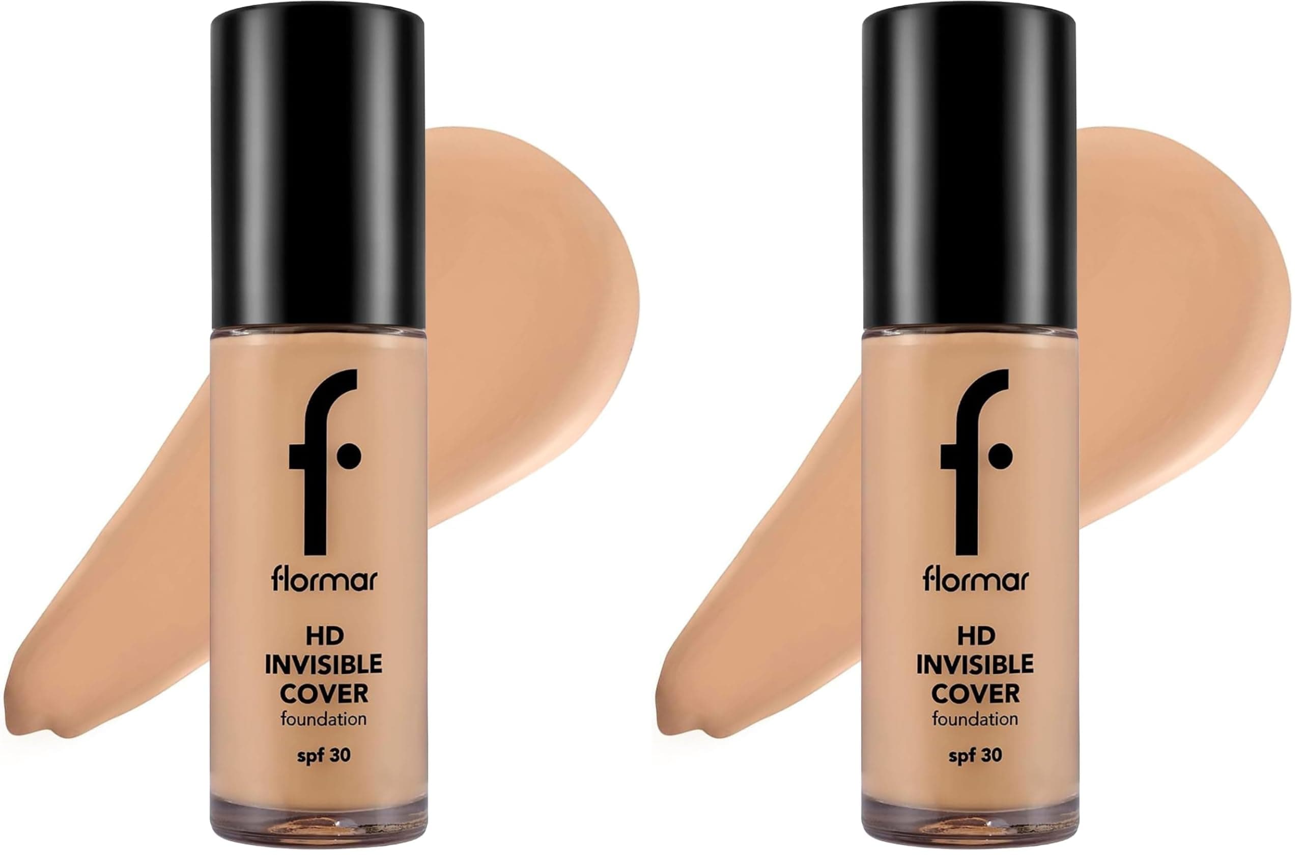 Flormar Invisible Cover HD Hafif Yapılı & Yarı Parlak Bitişli SPF30 Fondöten 090 GLDN NTRL (2 paketi)