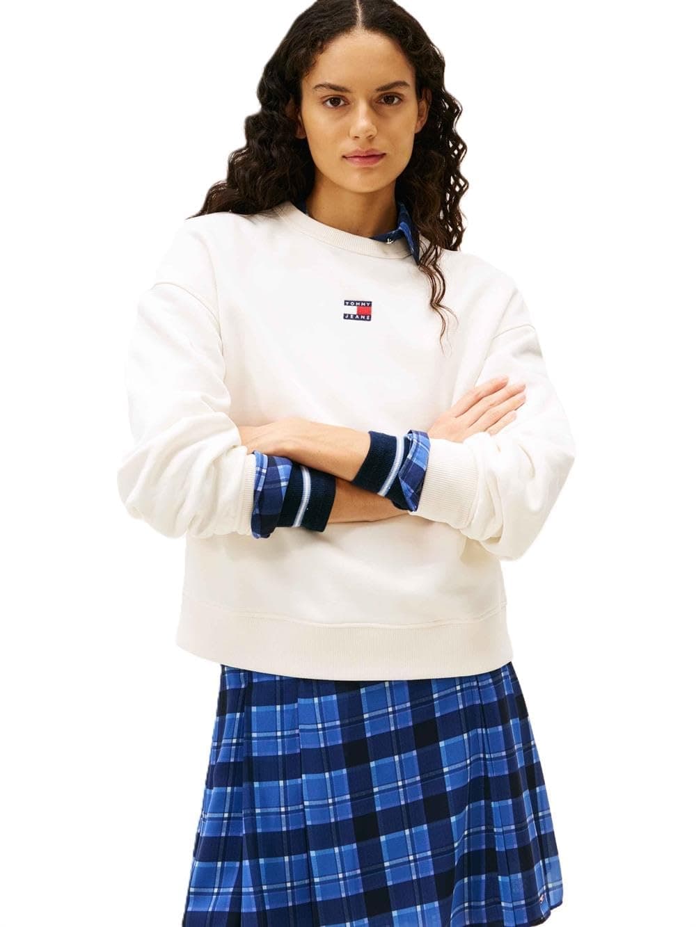 Tommy Jeans Bisiklet Yaka Düz Lacivert Kadın Sweatshırt BXY BADGE CREW EXT