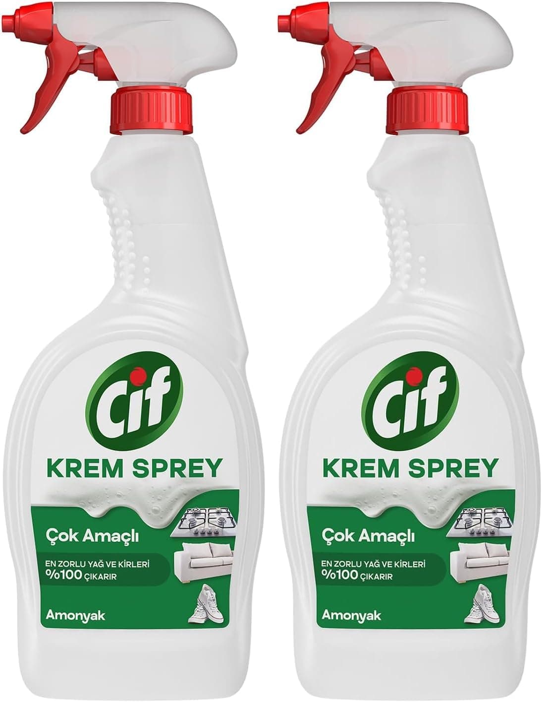 Cif Krem Sprey Çok Amaçlı Amonyak Yüzey Temizleyici Yağ ve Kir Çıkarıcı 750 ml 2li paket