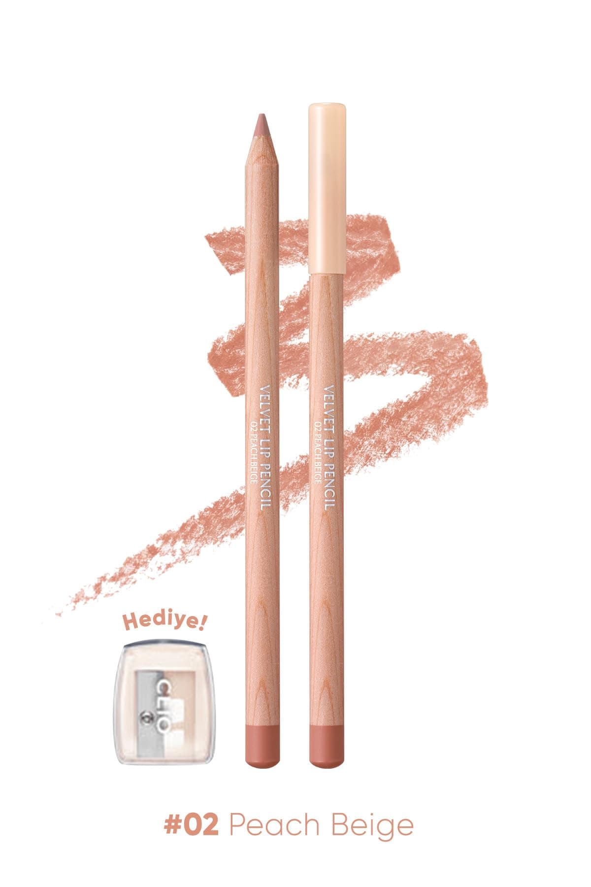 CLIO Kremsi Formüle Sahip Dudak Kalemi ve Kalemtıraş Seti CLIO Velvet Lip Pencil Set 02 Peach Beige