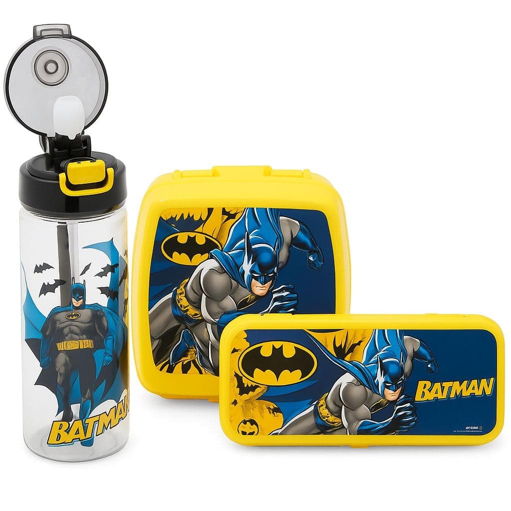 Batman Lisanslı Okul Seti; 500 ml Matara, Beslenme Kutusu, Kalem Kutusu