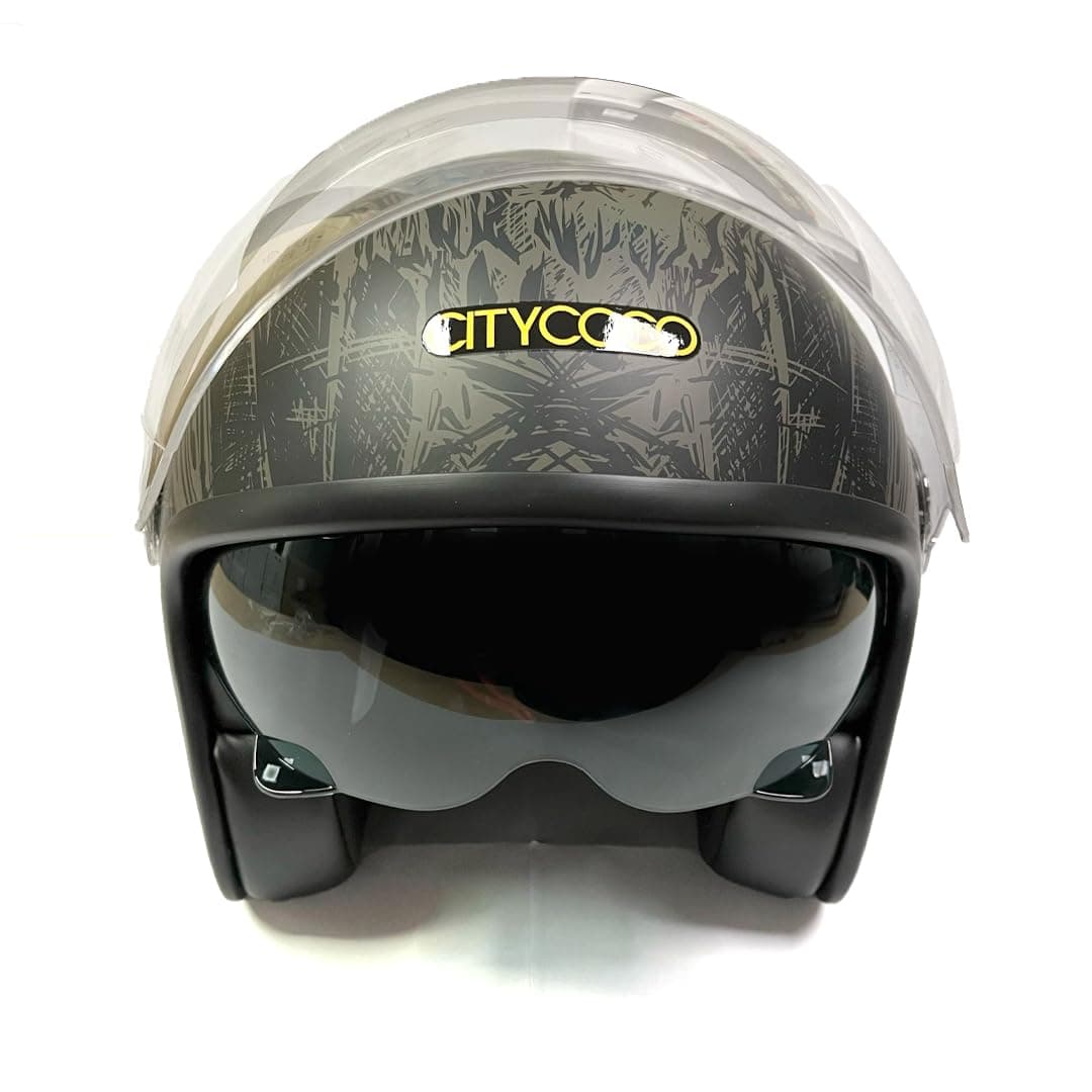 Citycoco Motosiklet Yarım Kask , Grafiti desenli, Çift Vizörlü, Vintage Stil, Terletme Yapmaz Pedler-M Beden