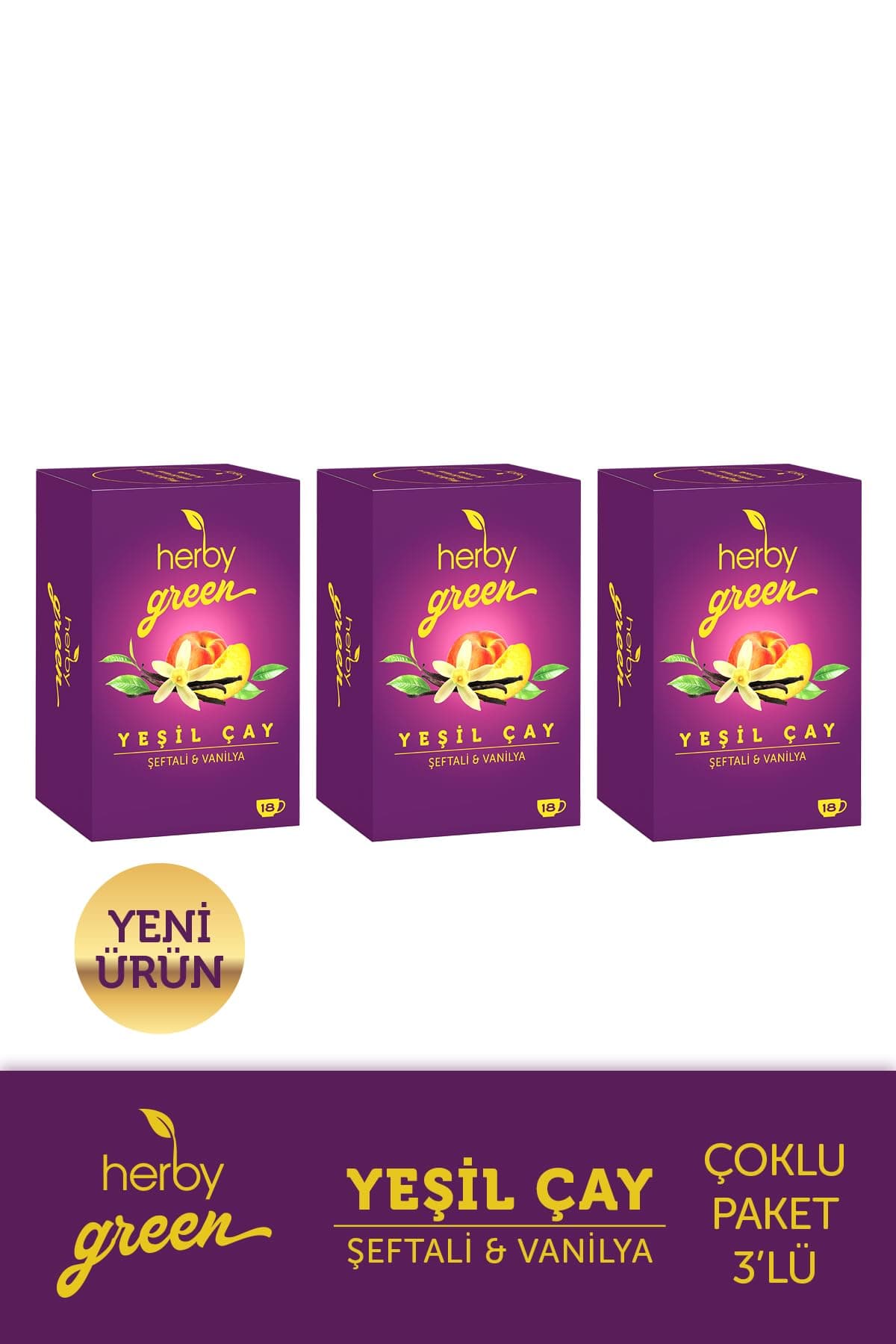 Herby Yeşil Çay Şeftali ve Vanilya 3'lü paket