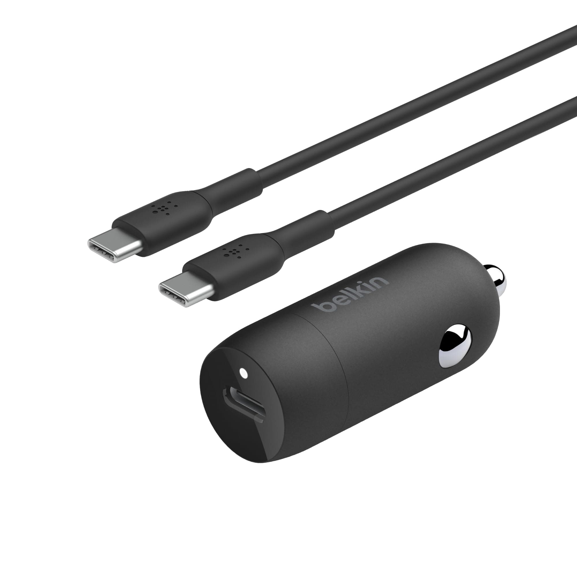 Belkin BoostCharge 30W Hızlı Araç Şarj Cihazı, USB-C Güç Dağıtım Portlu Kompakt Tasarım, USB-C - USB-C Kablosu Dahil, iPhone 16, 15, Galaxy S23, Note ve Daha Fazlası için Evrensel Uyumluluk - Siyah