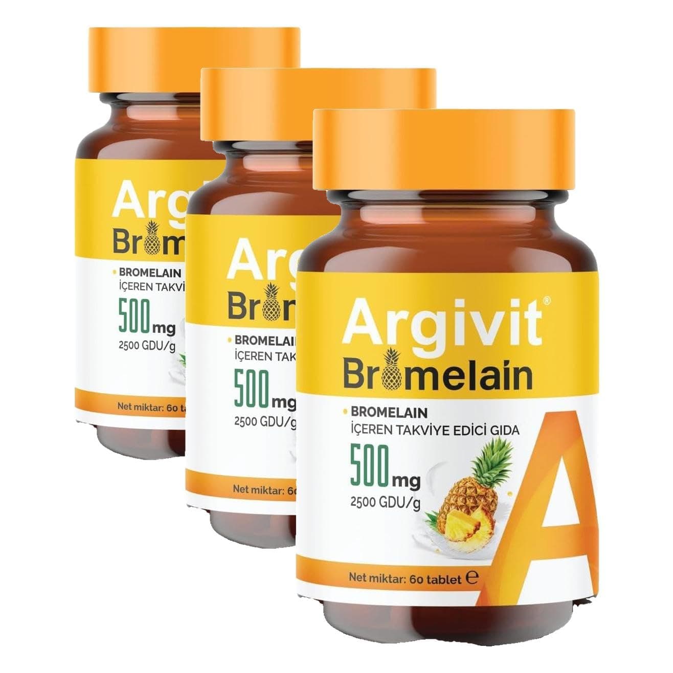 Argivit Bromelain 500 mg Takviye 60 Tablet (3 paketi)