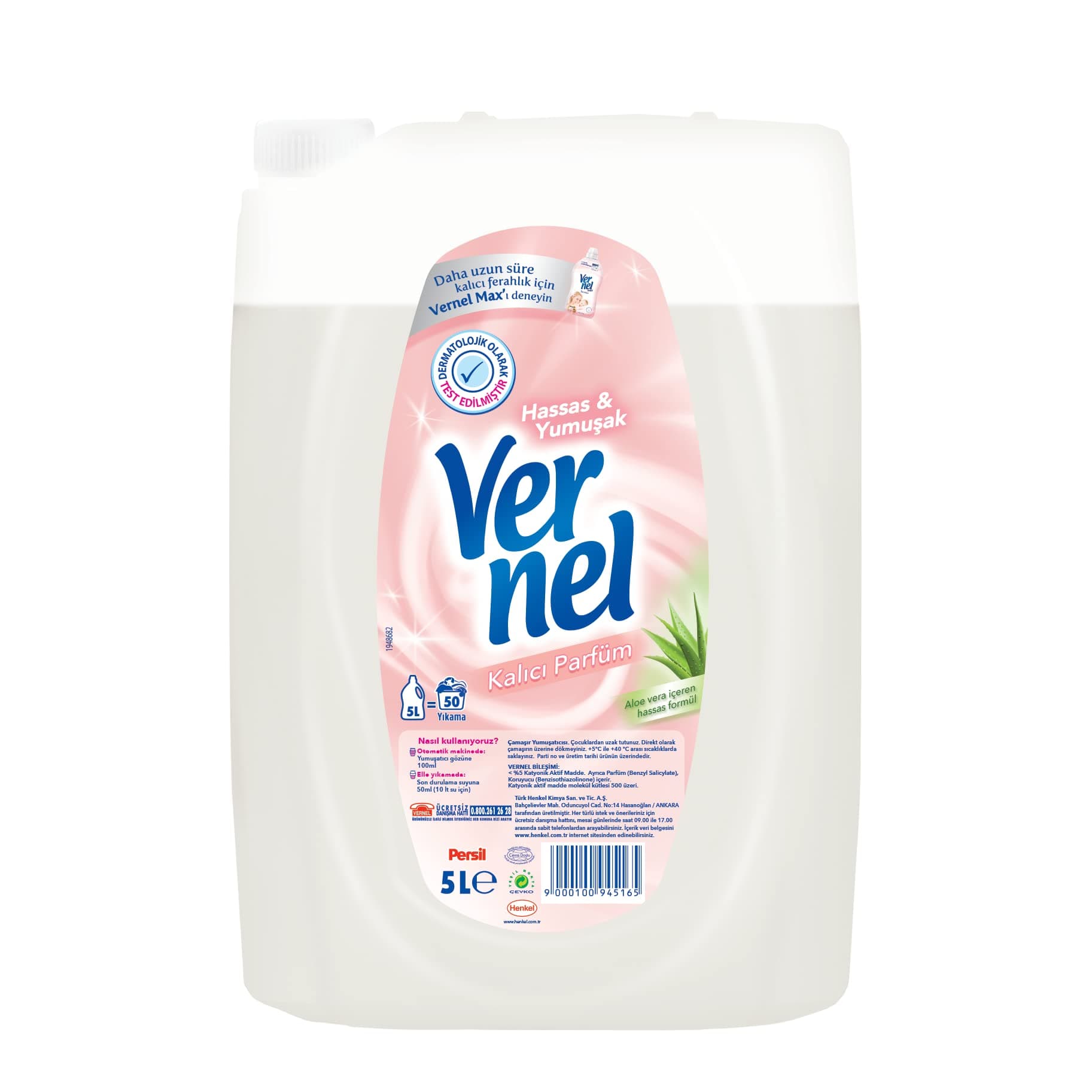 Vernel Çamaşır Yumuşatıcısı 5L 50 Yıkama Hassas & Yumuşak, Sensitive