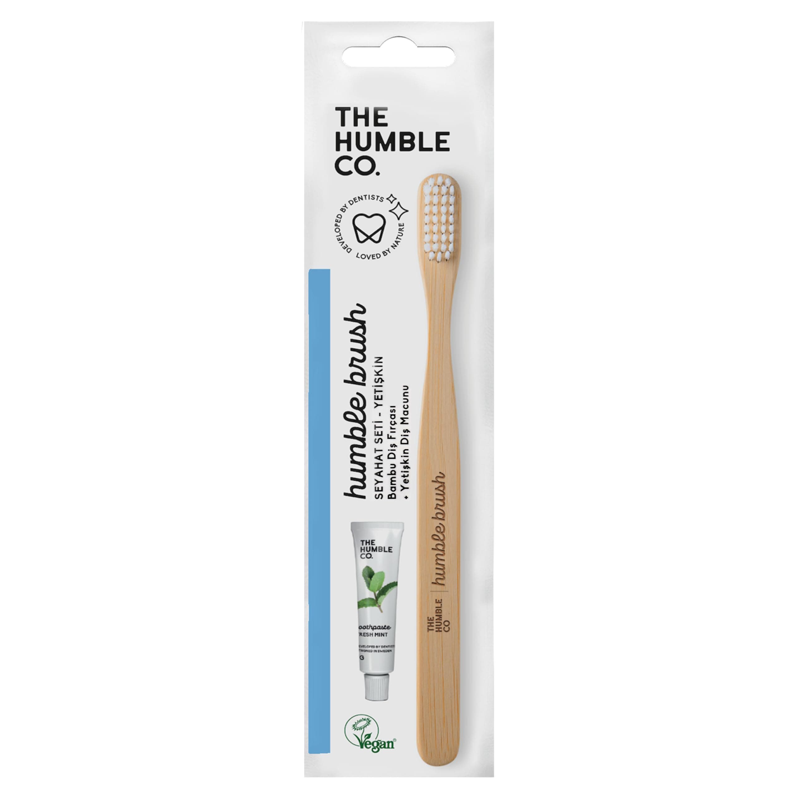 The Humble Co. - Humble Brush Travel Kit - Mini Seyahat Seti (Yetişkinler için) (Yetişkin Diş fırçası ve 7 gr Diş Macunu)