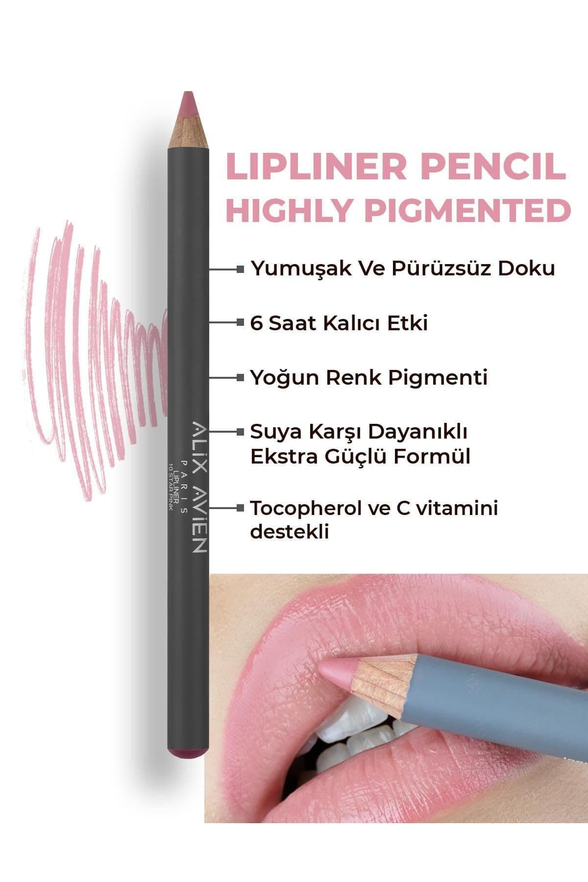 ALIX AVIEN Uzun Süre Kalıcı Dağılma Yapmayan Nemlendirici Dudak Kalemi - Lipliner Pencil 10 Star Pink