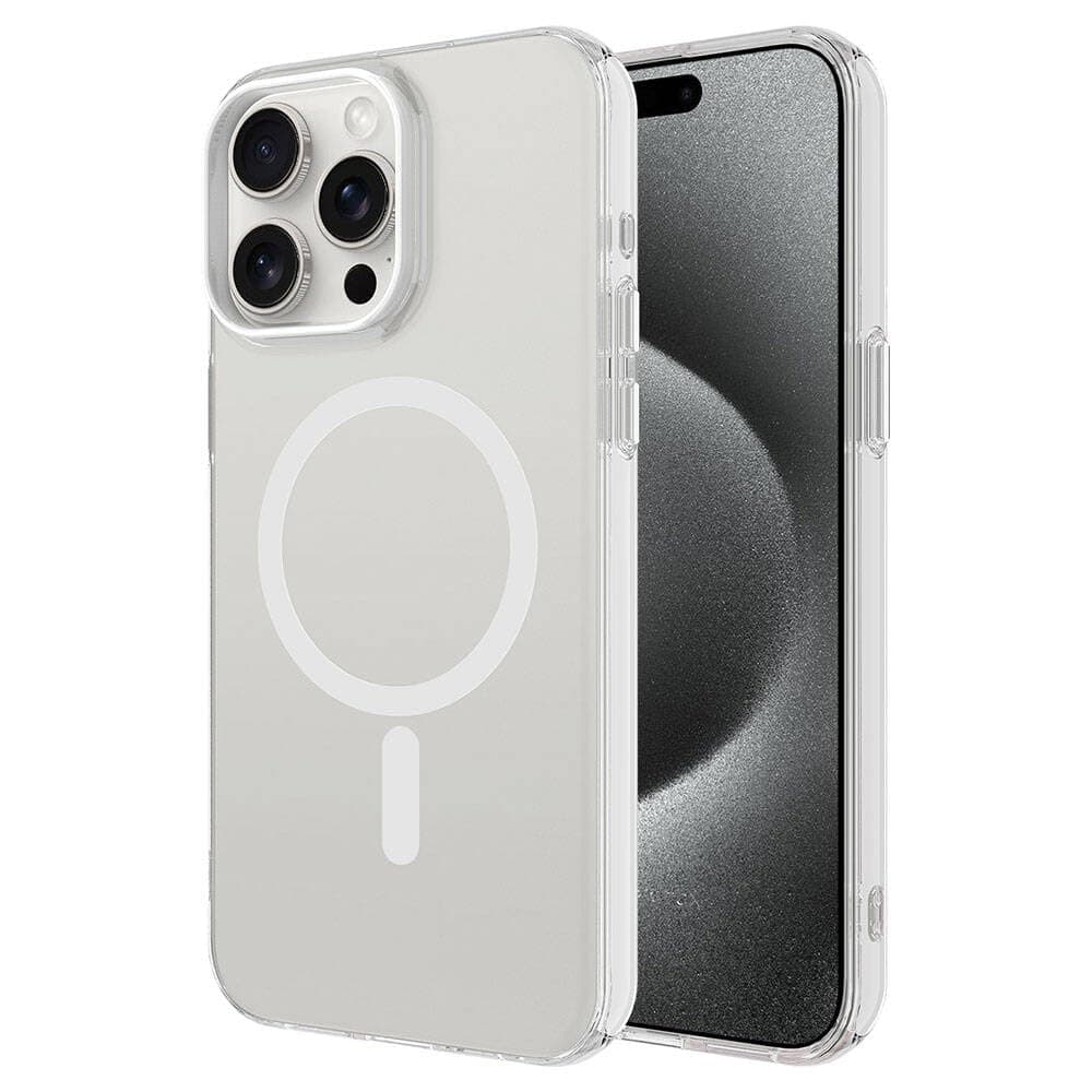 Zore Apple için uyumlu iPhone 15 Pro Max Kılıf Zore M-safe Şarj Özellikli Buzlu Transparan C-Pro Sert Kapak Renksiz