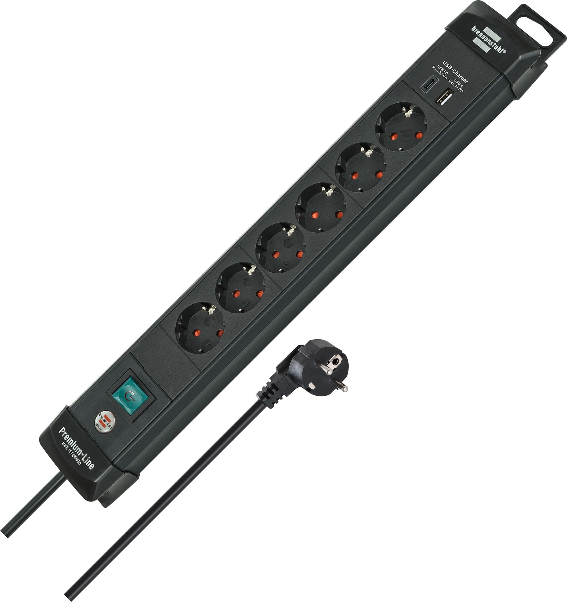 Brennenstuhl Premium-Line Serisi 6 Soketli USB-C 30W ve USB 18W Şarj Destekli 3 Metre Uzatma Kablolu Priz