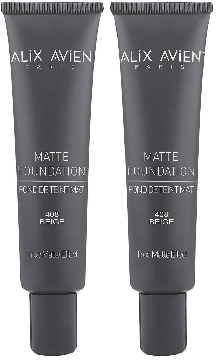 ALIX AVIEN Uzun Süre Kalıcı Doğal Mat Bitişli E Vitamini Içeren Mat Fondöten - Matte Foundation 408 Beige (2 paketi)
