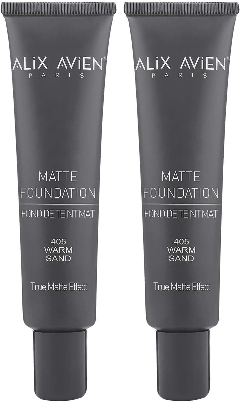 ALIX AVIEN Uzun Süre Kalıcı Doğal Mat Bitişli E Vitamini Içeren Mat Fondöten - Matte Foundation 405 Warm Sand (2 paketi)