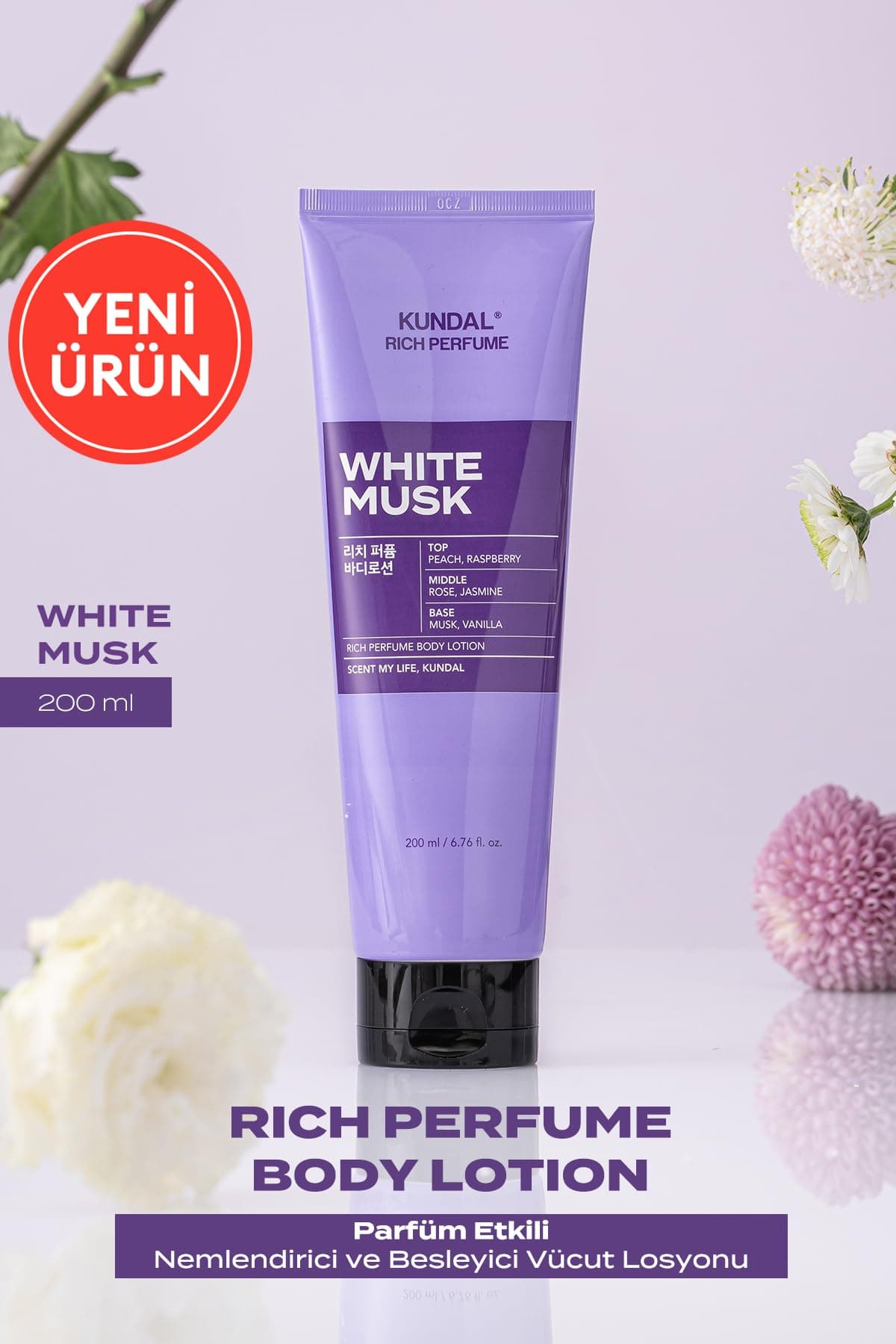 KUNDAL Parfüm Etkili Nemlendirici&Besleyici Vücut Losyonu Rich Perfume Body Lotion 200ml White Musk