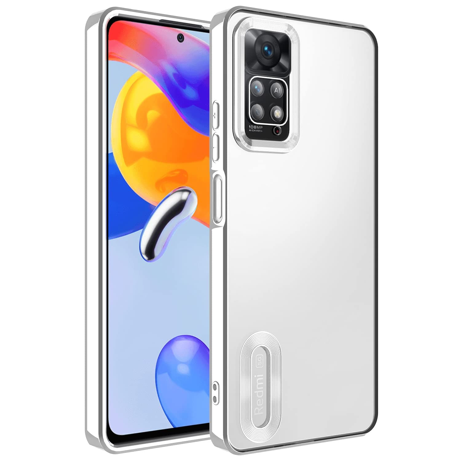 Zore Xiaomi ile uyumlu Redmi Note 11 Pro 5G Kılıf Kamera Korumalı Logo Gösteren Zore Omega Kapak Gümüş