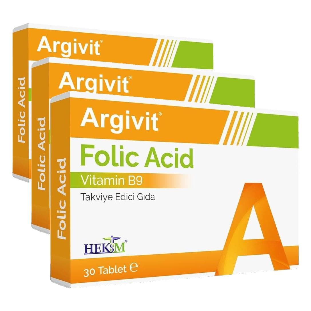 Argivit Folik Asit Vitamin B9 İçeren Takviye Edici Gıda 30 Tablet (3 paketi)