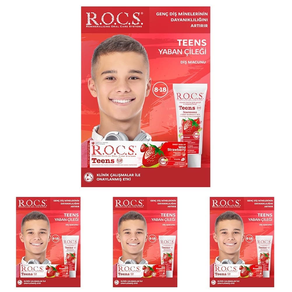 R.O.C.S. Teen 8-18 Yaş Yaban Çileği Tadında Diş Macunu 1 Paket(1 x 74 g) (4 paketi)