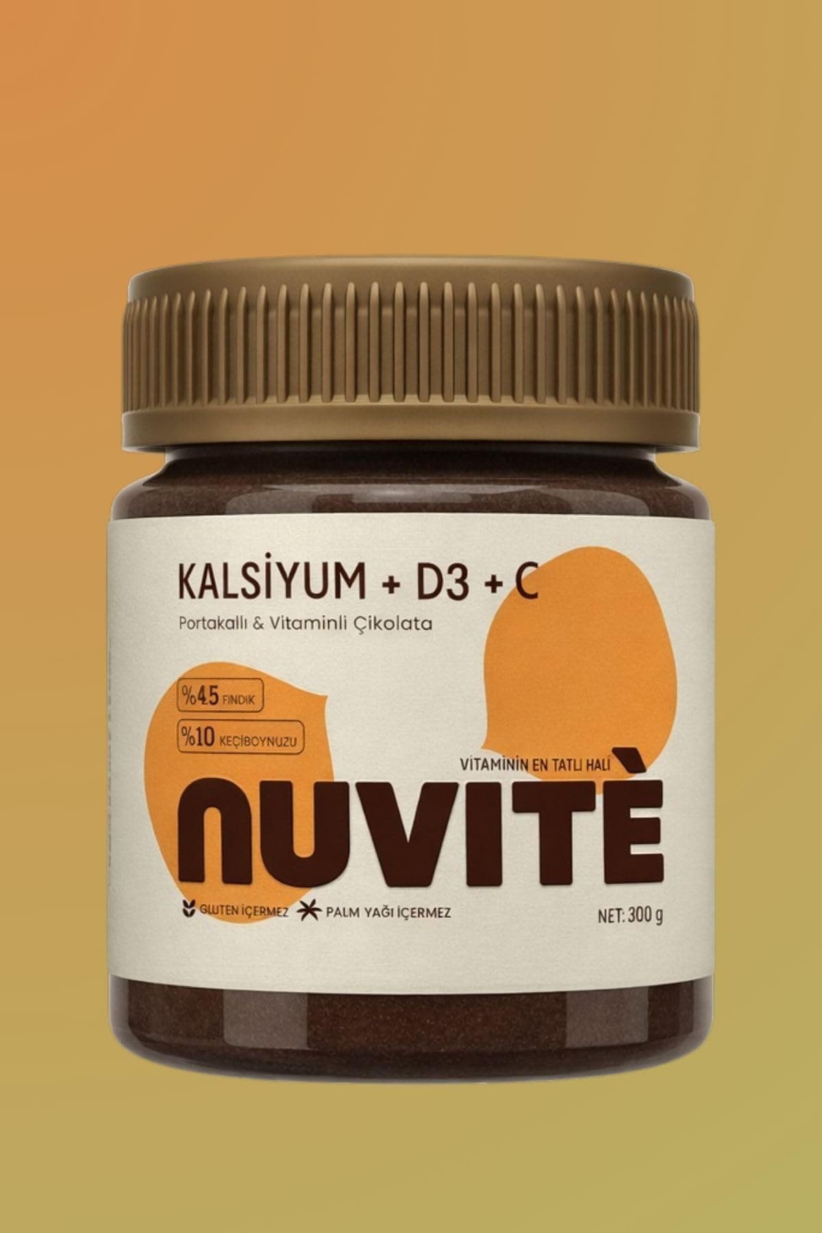 Kalsiyum+D3+C Glutensiz Keçiboynuzlu Fındıklı Sürülebilir Çikolata 300Gr