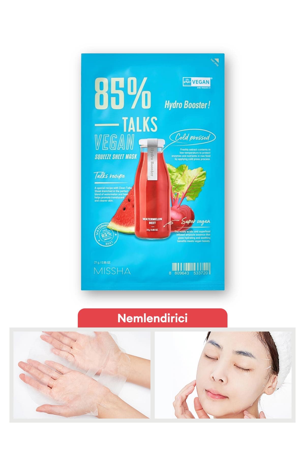 Missha Nemlendirici Vegan Yaprak Maske Talks Vegan Squeeze Sheet Mask (HYDRO BOOSTER), 5905