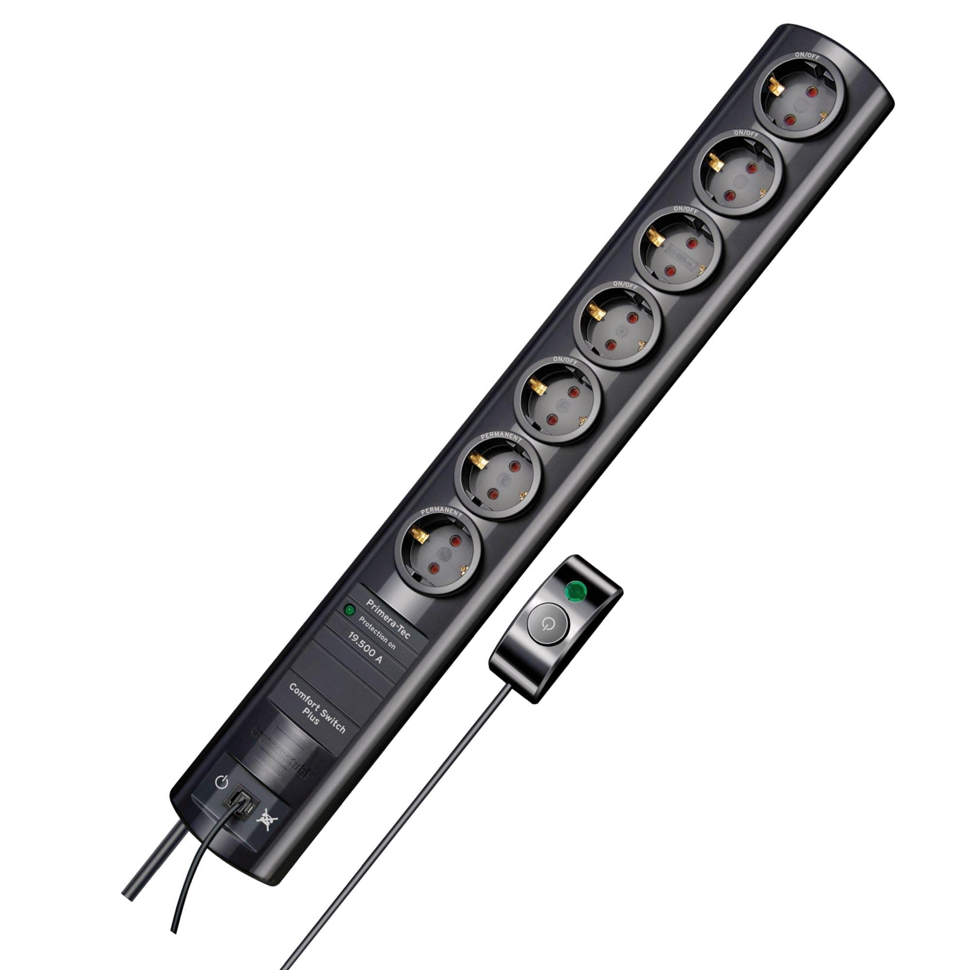 Brennenstuhl Primera-Tec Comfort Switch Plus çoklu priz 7 Soketli yüksek gerilim korumalı (2 m kablo, şalter ve RJ-11 bağlantısı) siyah