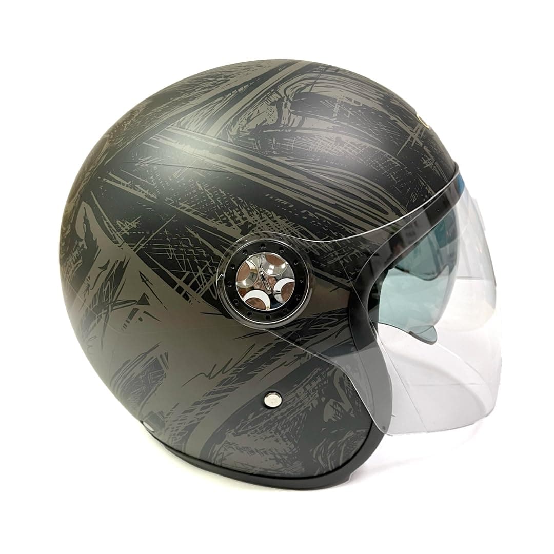 Citycoco Motosiklet Yarım Kask , Grafiti desenli, Çift Vizörlü, Vintage Stil, Terletme Yapmaz Pedler-S Beden