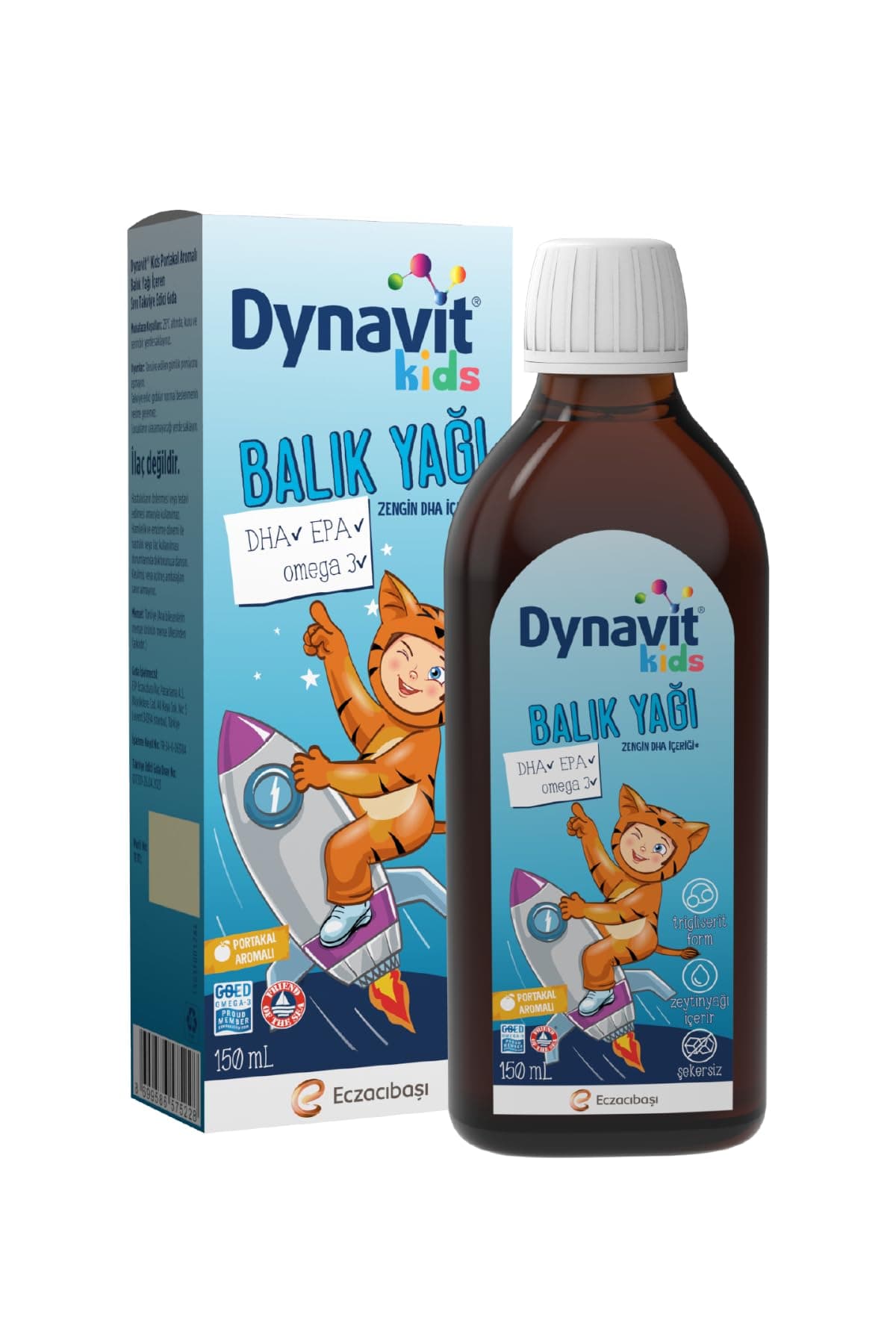 Dynavit Kids Balık Yağı 150 mL - Çocuklar için 1300mg Balık Yağı, Omega-3, EPA, DHA - Portakal Aromalı