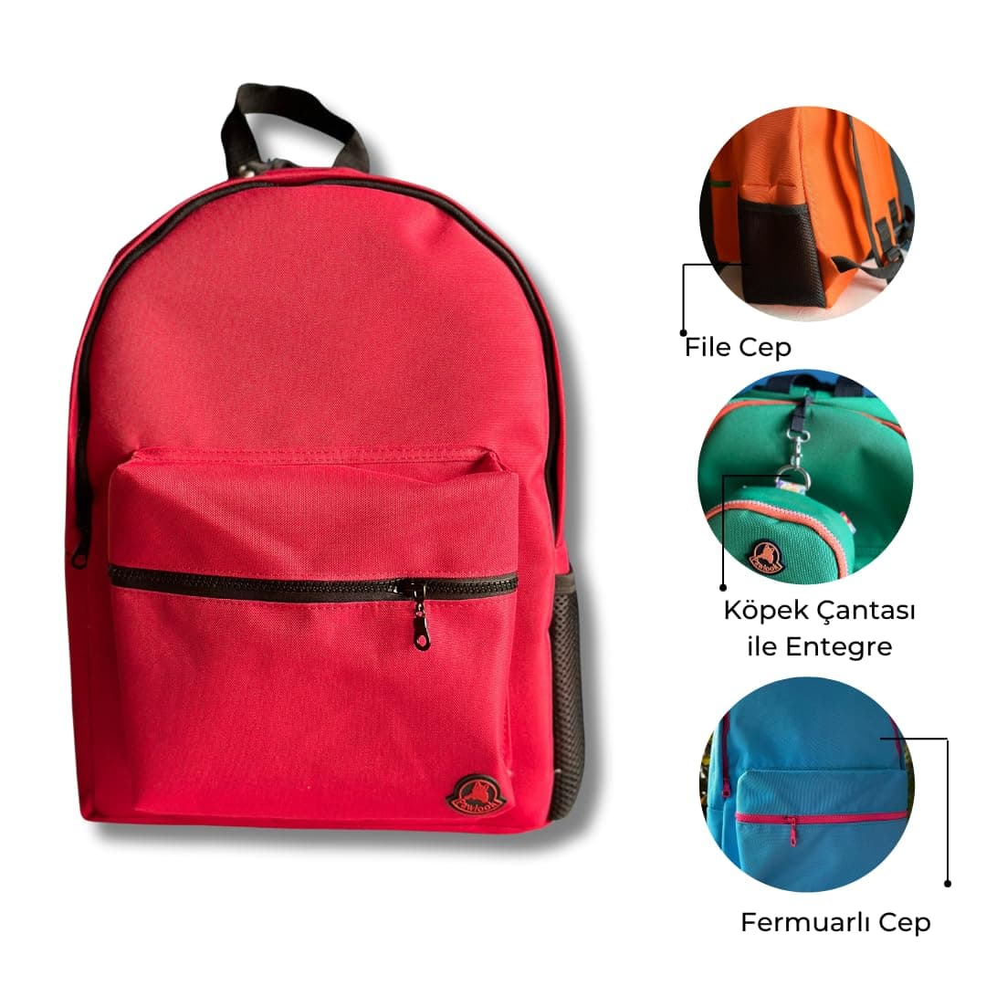 x Human Sırt Çantası – Laptop Bölmeli, Su Geçirmez Ön Cepli, 15" Uyumu, Termos Bölmeli, Ayarlanabilir Askılı, Ergonomik & Şık Tasarım, Kırmızı