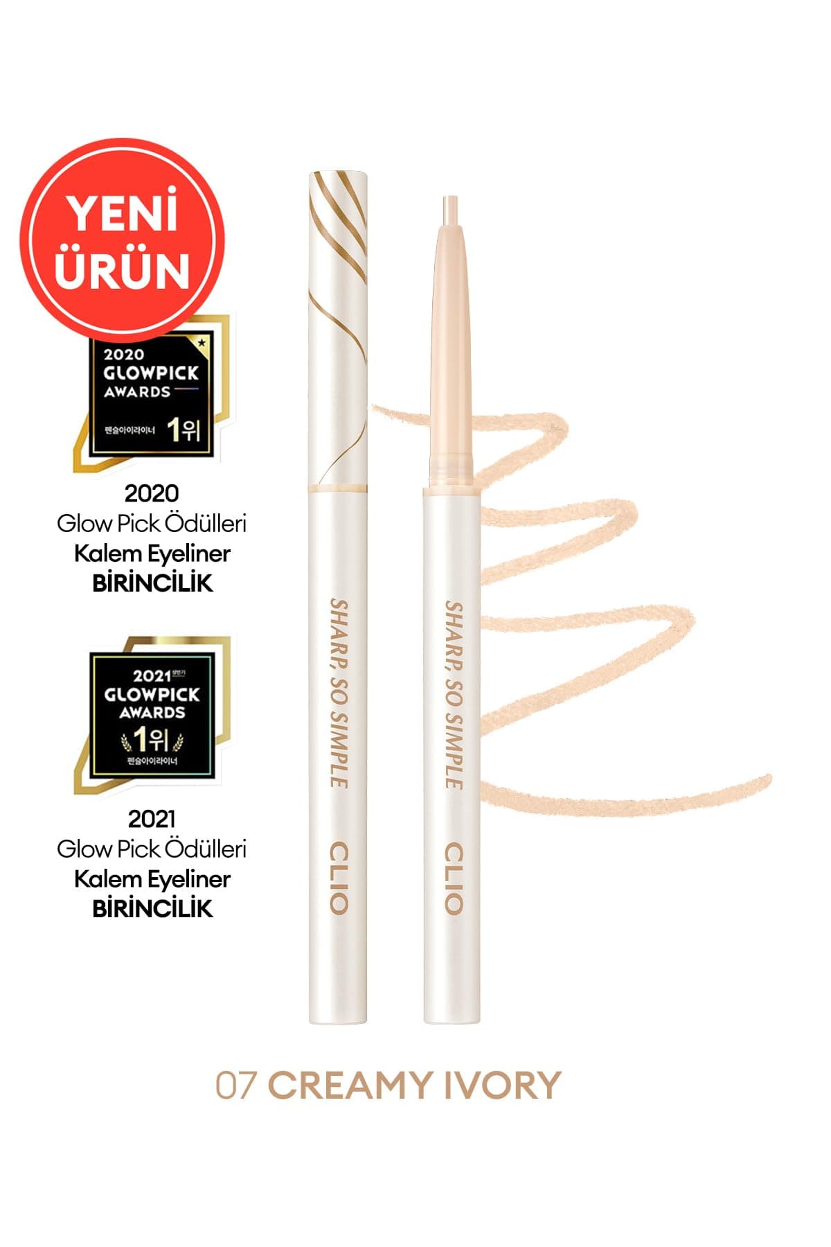 CLIO Suya Dayanıklı, İnce Uçlu Göz Kalemi CLIO Sharp So Simple Waterproof Pencil Liner (007 Creamy Ivory)