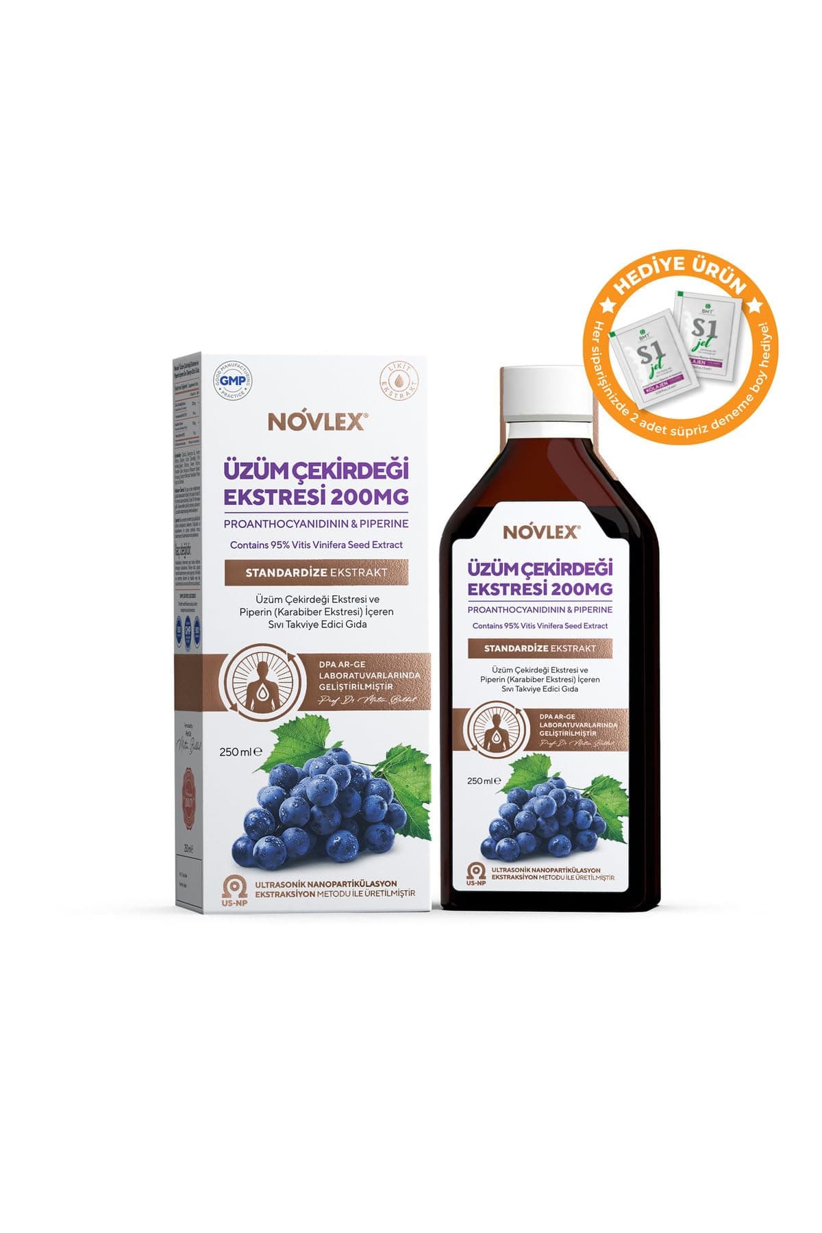 Novlex Üzüm Çekirdeği (Black Grape Seed) ve Piperin Ekstraktı (Ekstresi) İçeren Sıvı Takviye Edici Gıda 250 ml