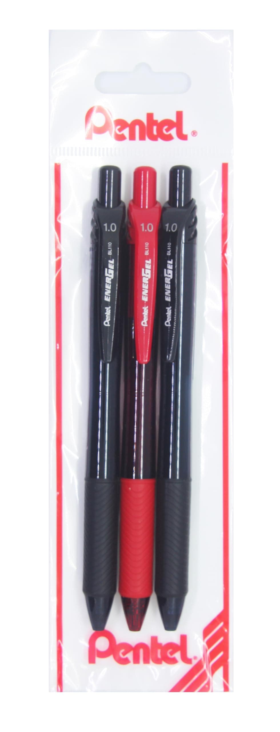 Pentel ENERGEL 1.0 mm Likit Roller Kalem 2xSiyah/1xKırmızı 3'lü set