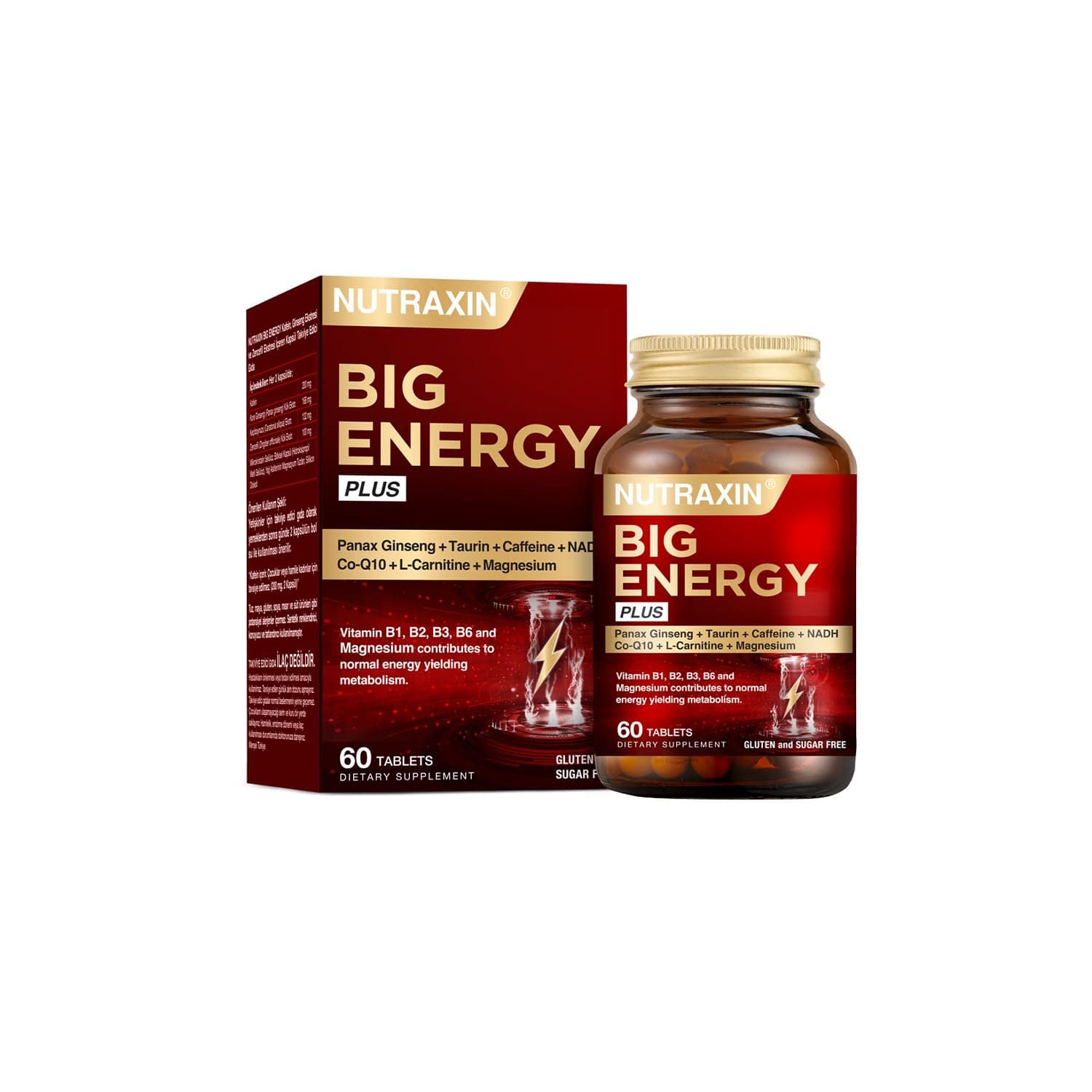 Nutraxin Big Energy Plus 60 Tablet - Panax Ginseng, Taurin, Kafein, NADH, Co-Q10, L-Karnitin, Magnesium