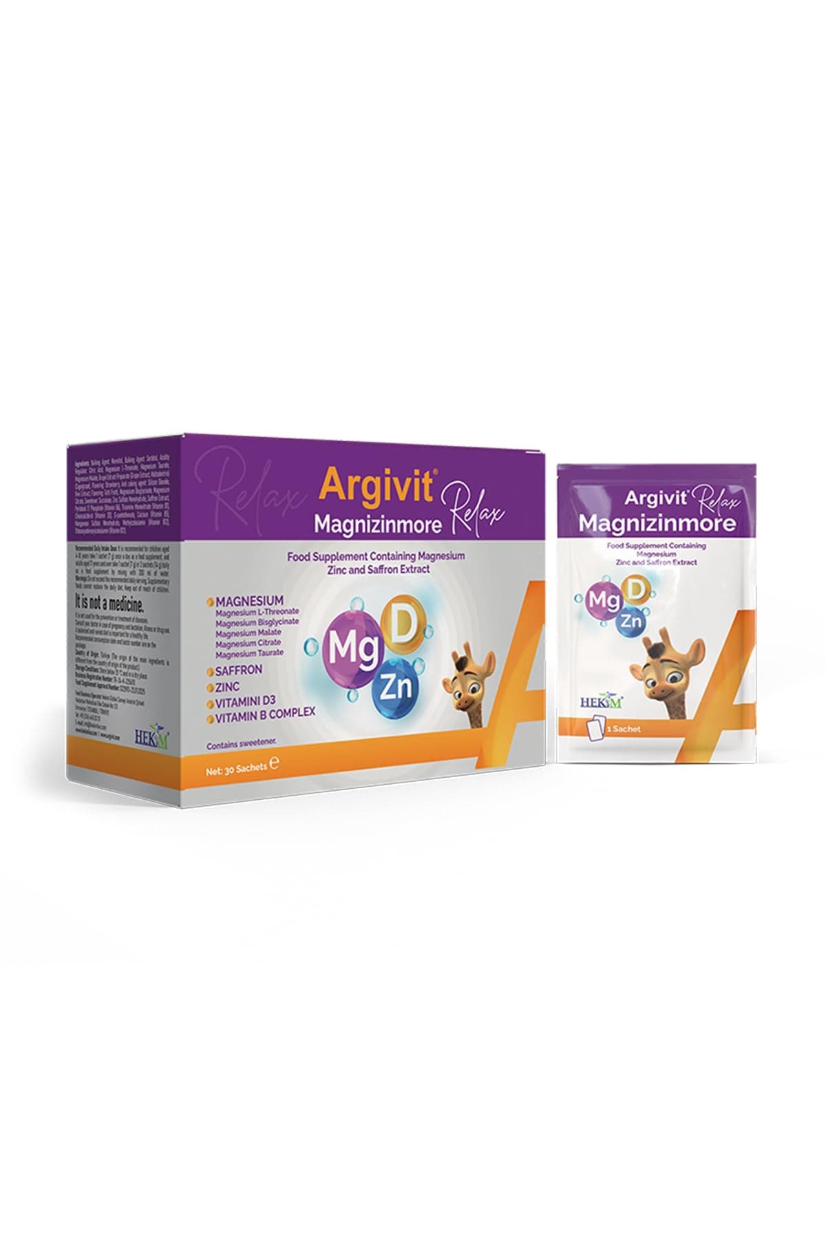 Argivit Magnizinmore Relax Magnezyum, Çinko ve Safran Ekstresi İçeren Takviye Edici Gıda 30 Saşe Vitamin
