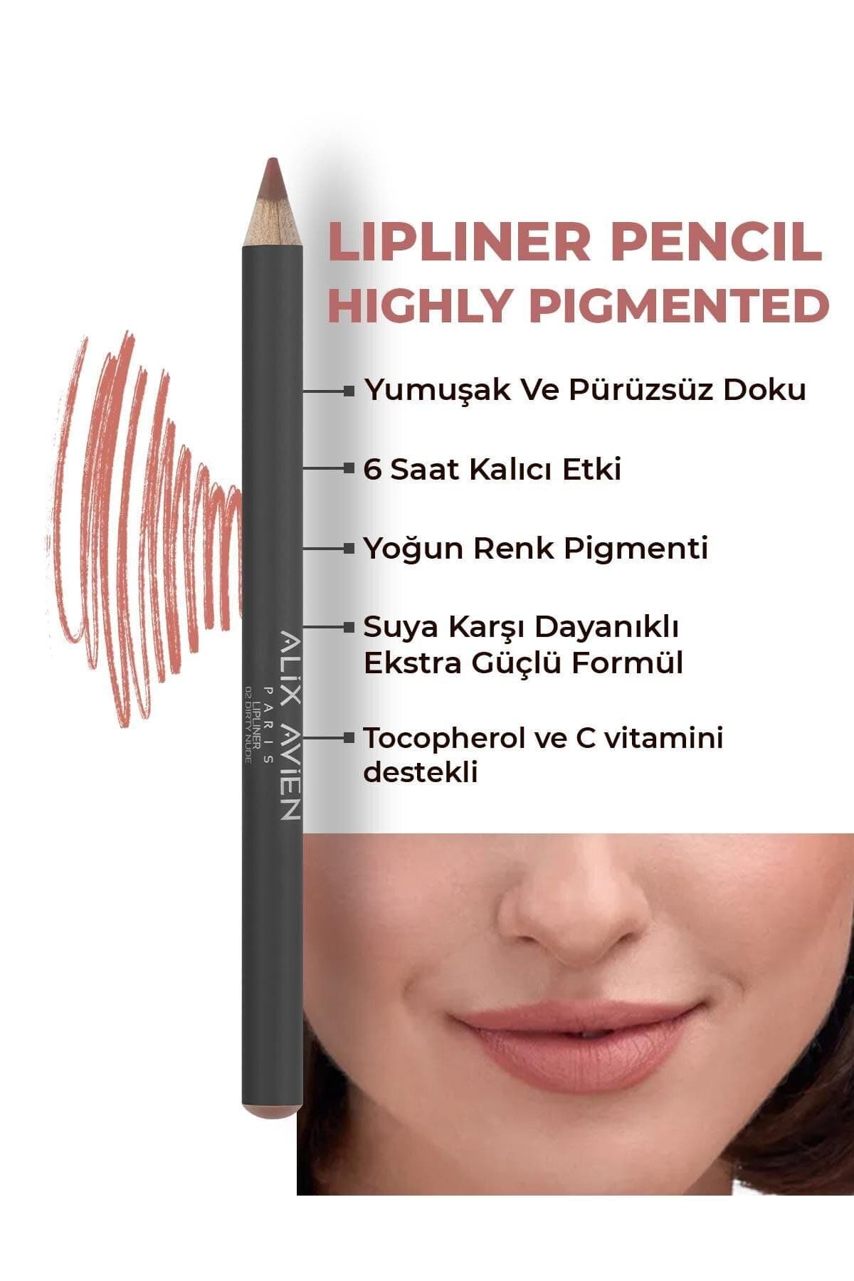 ALIX AVIEN Uzun Süre Kalıcı Dağılma Yapmayan Nemlendirici Dudak Kalemi - Lipliner Pencil 02 Dirty Nude