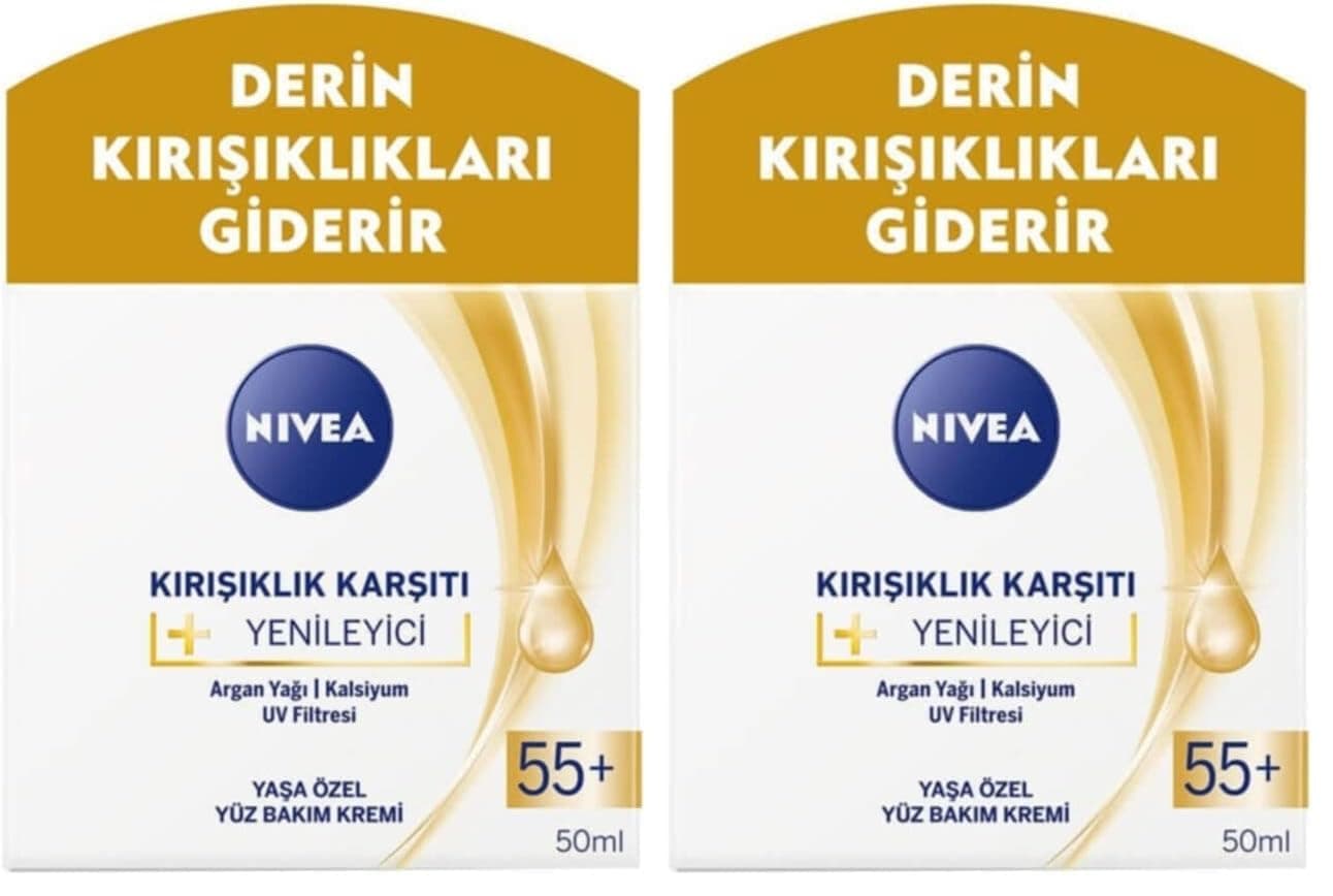 NIVEA Kırışıklık Karşıtı + Yenileyici Yüz Bakım Kremi Yaş 55+ (50 ml) (2 paketi)