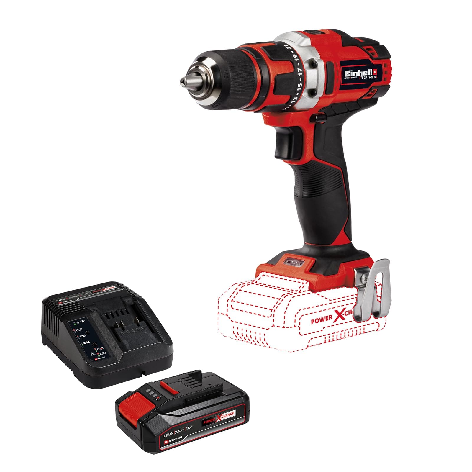 Einhell TE-CD 18/40 Li - Solo, Akülü Vidalama ve Einhell 18V 2,5 Ah PXC Starter Kit (Başlangıç Seti)