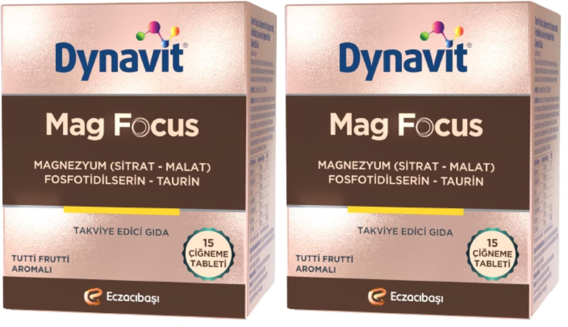 Dynavit Mag Focus 15 Çiğneme Tab - Magnezyum Malat & Sitrat, Fosfotidilserin, B6 & B12 Vitamini - Odaklanma (2 paketi)