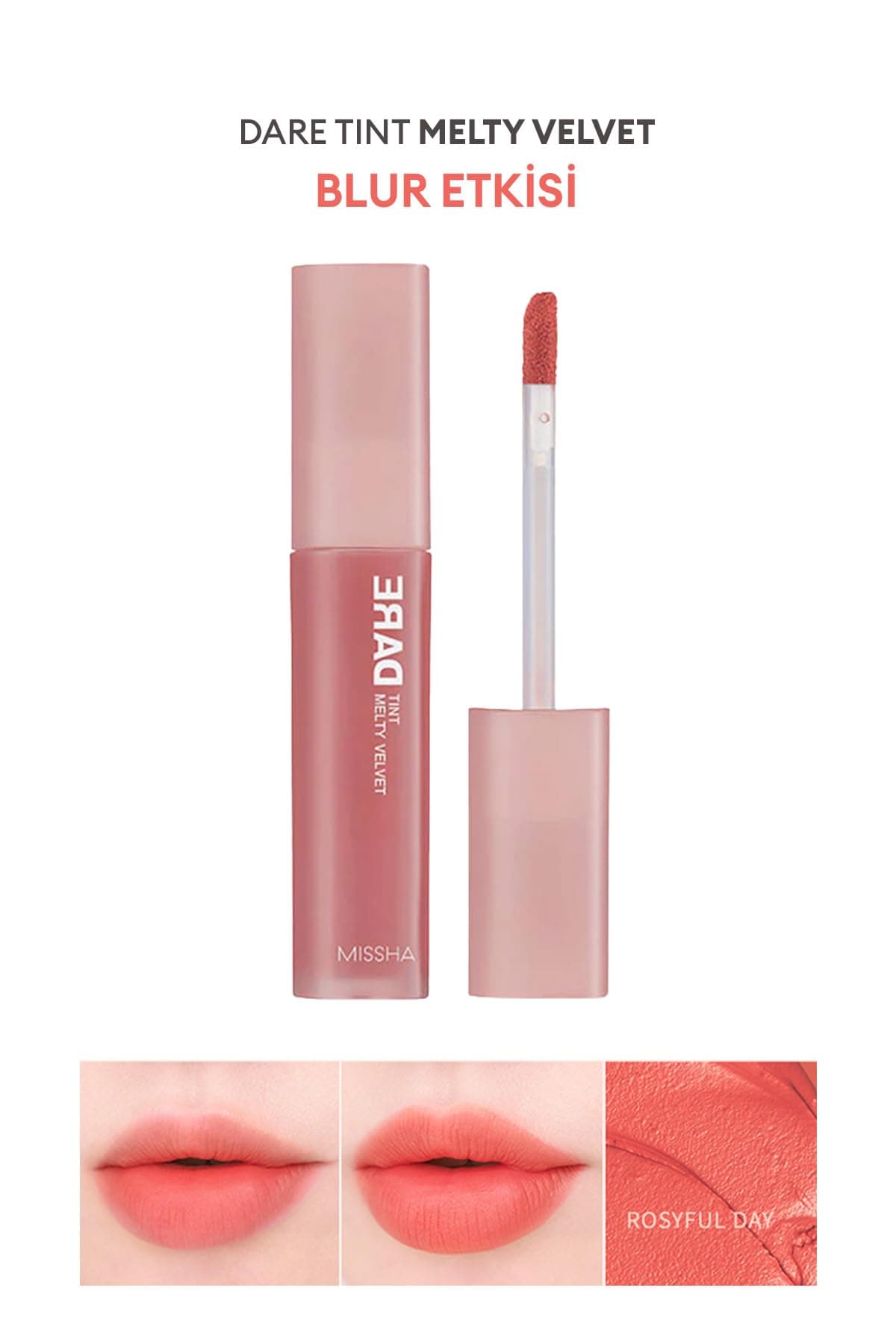 MISSHA Uzun Süre Kalıcı, Bulaşma Yapmayan, Kadifemsi Bitiş Sunan Tint Dare Tint Melty Velvet (Rosyful Day)