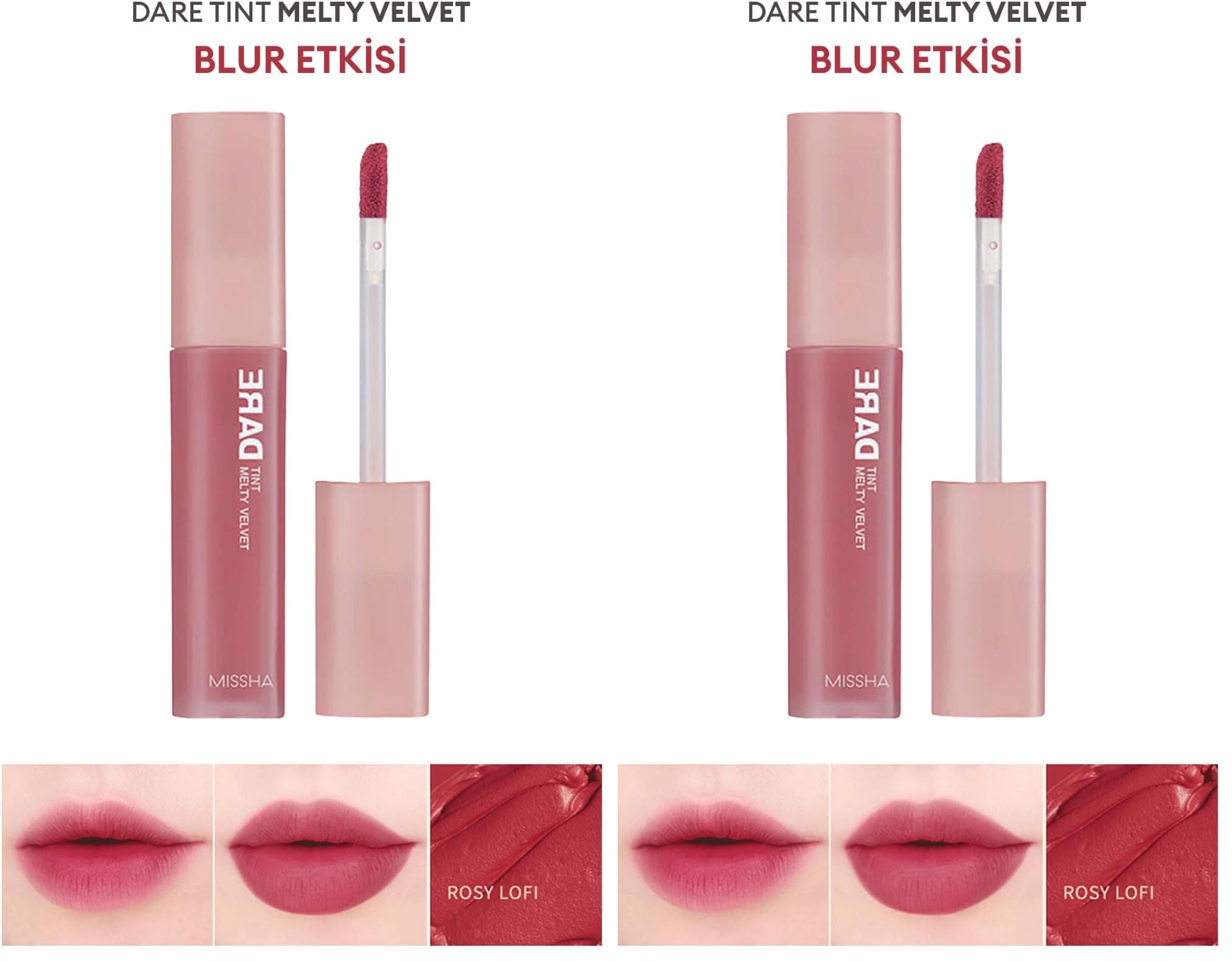 MISSHA Uzun Süre Kalıcı, Bulaşma Yapmayan, Kadifemsi Bitiş Sunan Tint Dare Tint Melty Velvet (Rosy Lofi) (2 paketi)