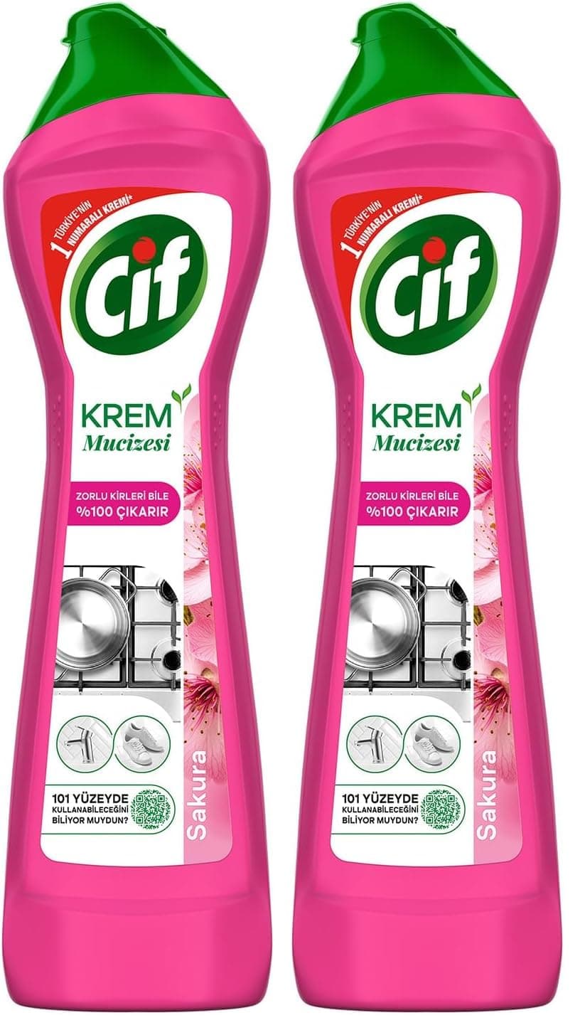 Cif Krem Mucizesi Sakura Parfümlü Yüzey Temizleyici 500 ml 2li paket