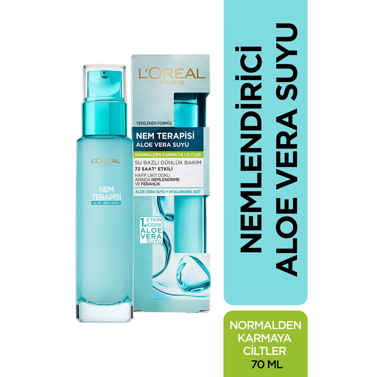 L'Oreal Paris Nem Terapisi Aloe Vera Suyu, Nemlendirici ve Ferahlık Etkili Krem, Normalden Karmaya Ciltler 70 ml