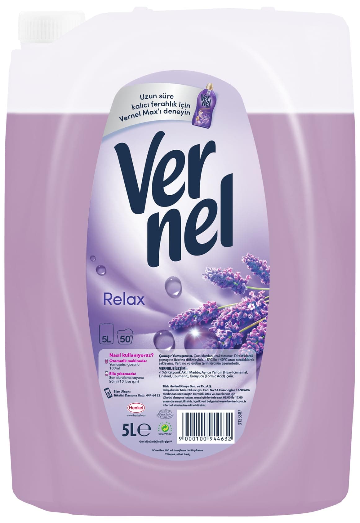 Vernel Çamaşır Yumuşatıcısı Aromatherapy Relax, 5 Litre, 50 Yıkama