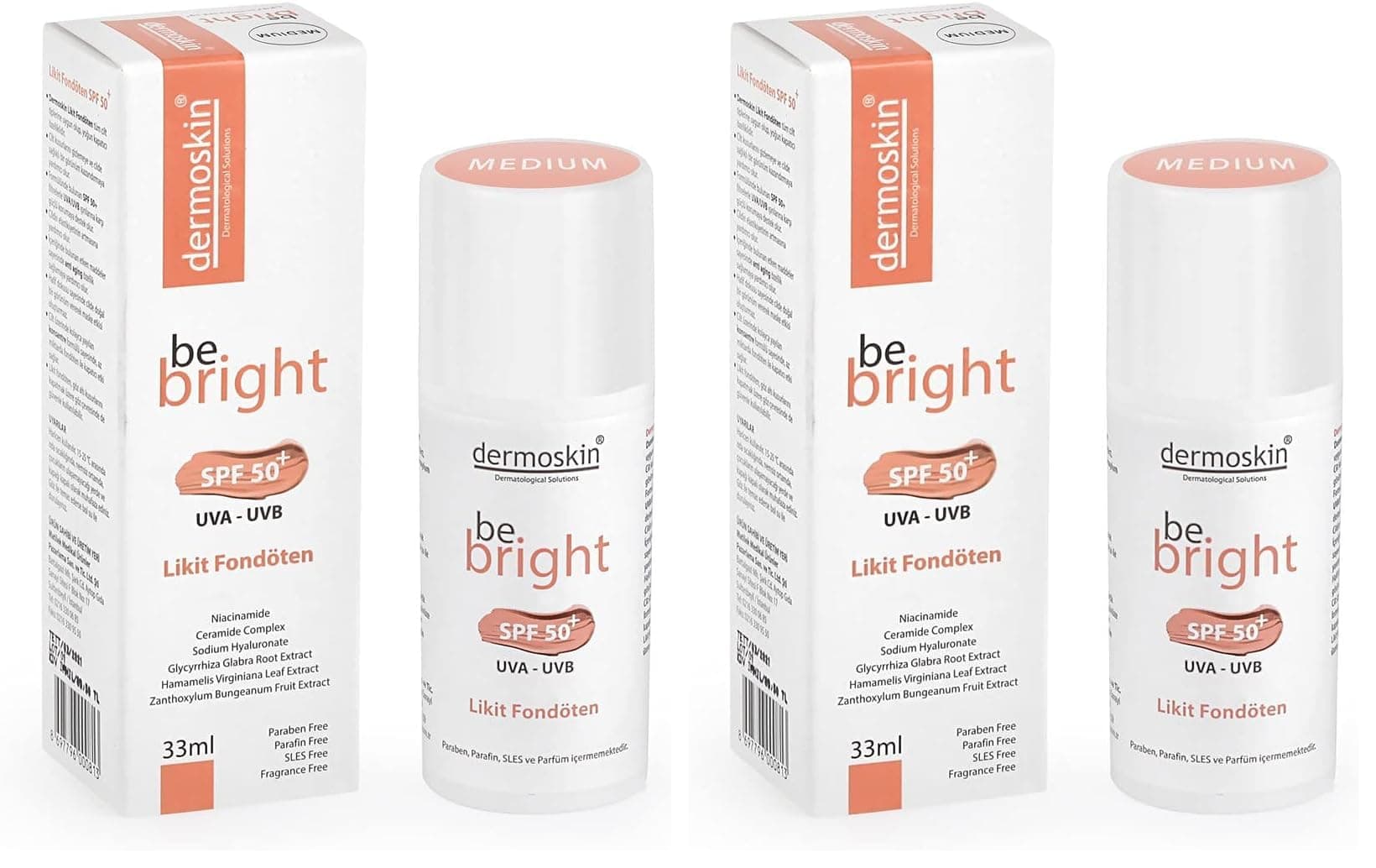 Dermoskin Likit Fondöten Spf 50 Medium (2 paketi)