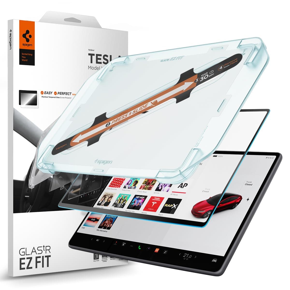 Spigen Tesla Model Y Juniper 2026-2025 Yansıma Önleyici Cam Ekran Koruyucu Kolay Kurulum GLAS.tR EZ Fit - AGL07152