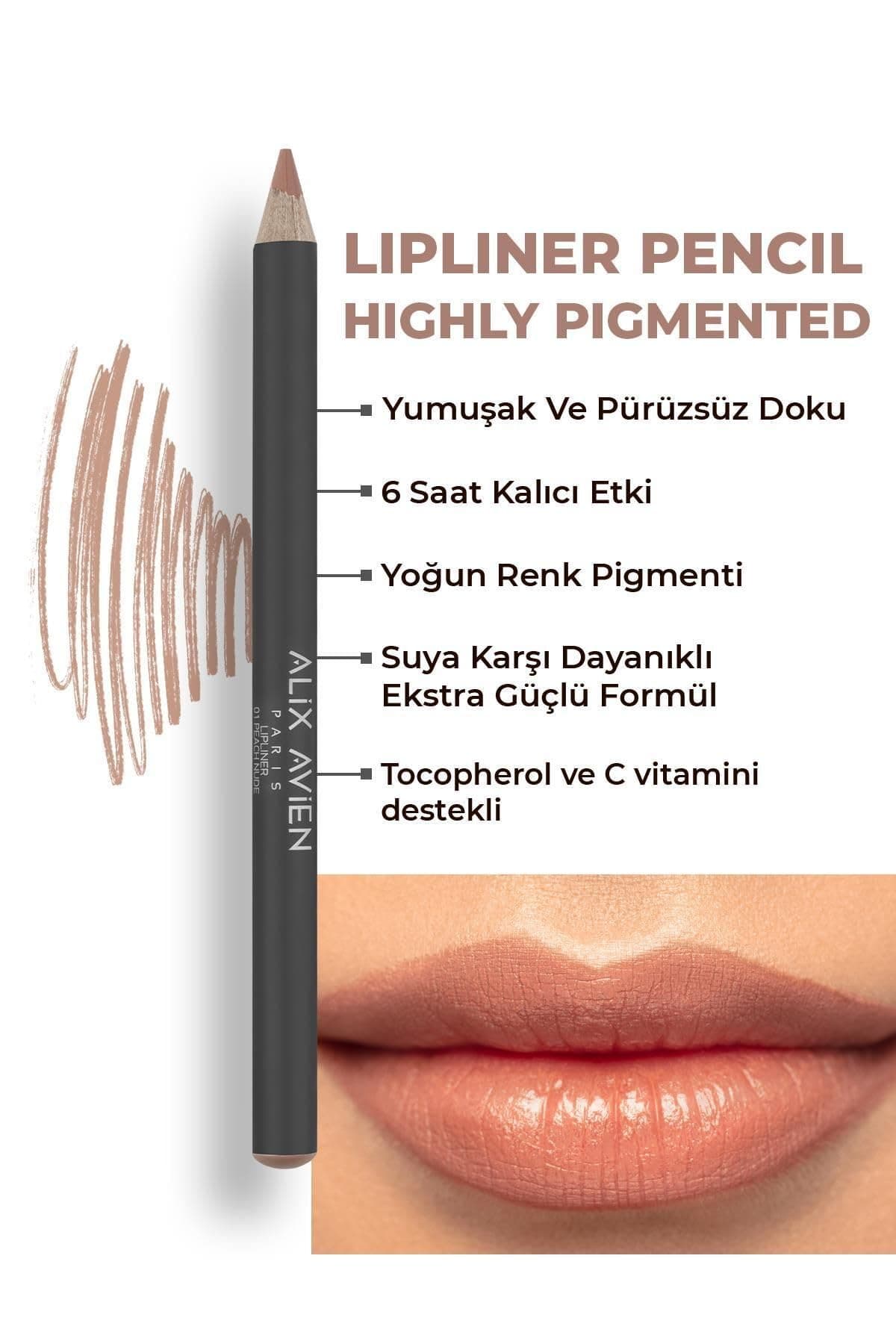 ALIX AVIEN Uzun Süre Kalıcı Dağılma Yapmayan Nemlendirici Dudak Kalemi - Lipliner Pencil 01 Peach Nude