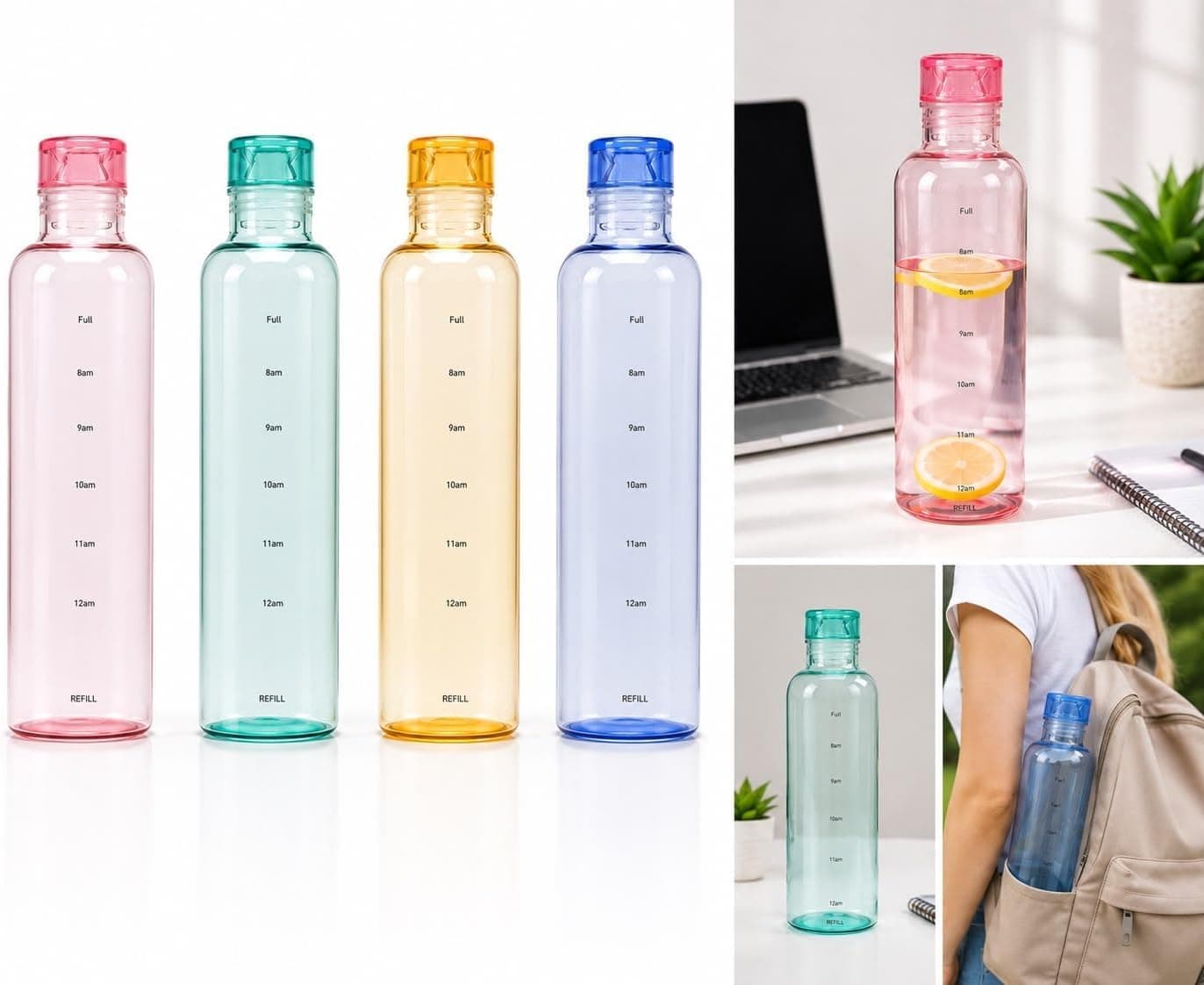 Cam Su Şişesi Borosilikat Matara Sızdırmaz Kapak Cam Suluk Baş Ucu Sürahisi Çok Renkli 500 ML