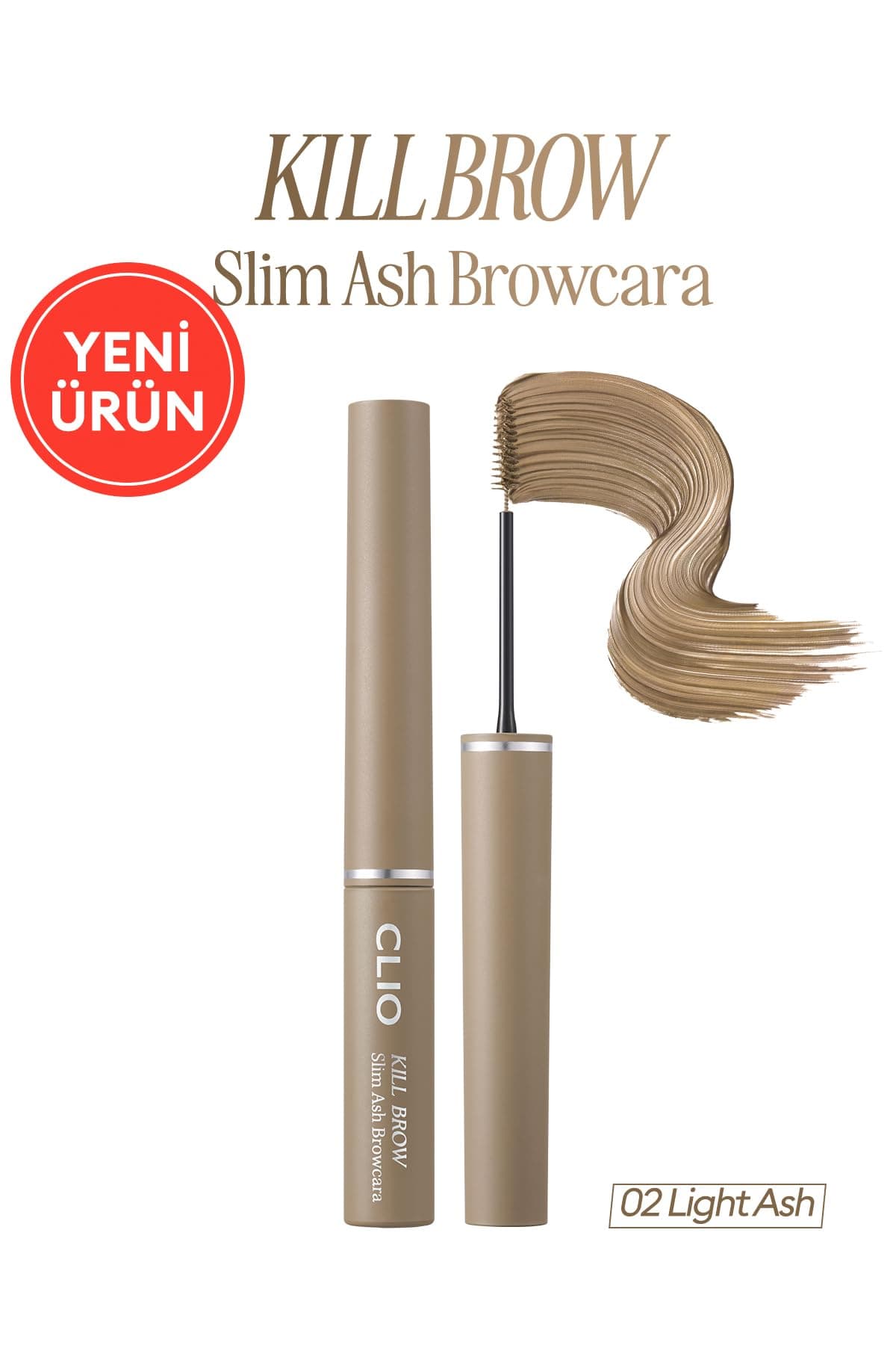 CLIO Ultra İnce Fırçalı, Yoğun Pigmentli Kaş Maskarası Kill Brow Slim Ash Browcara (02 Light Ash)